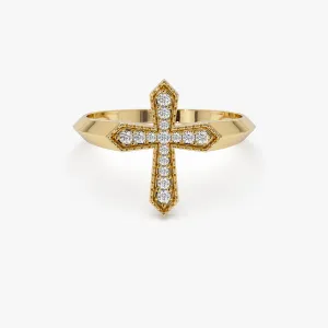 14k Diamond Cross Ring