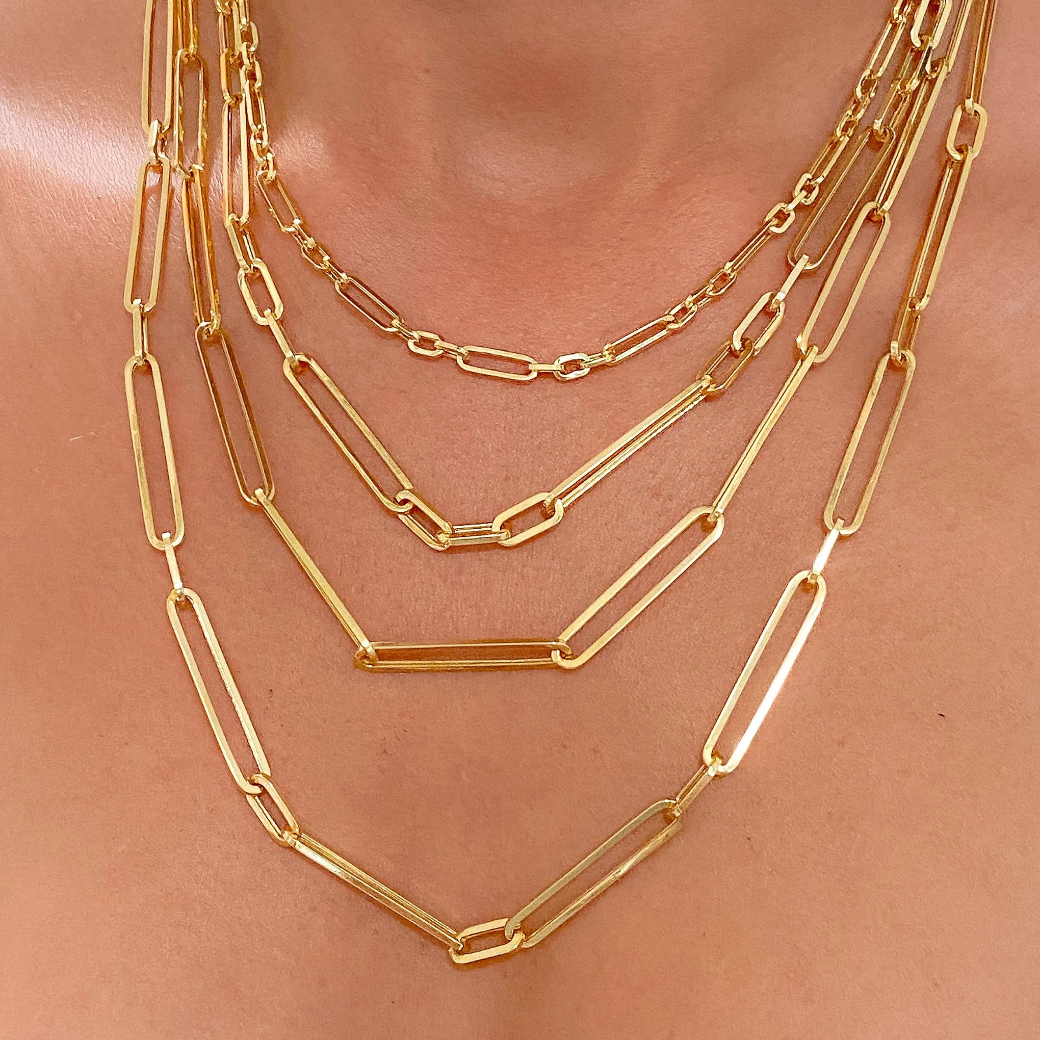 14K Gold Alternating 3 to 1 Elongated Oval Link Chain Necklace, Small Size