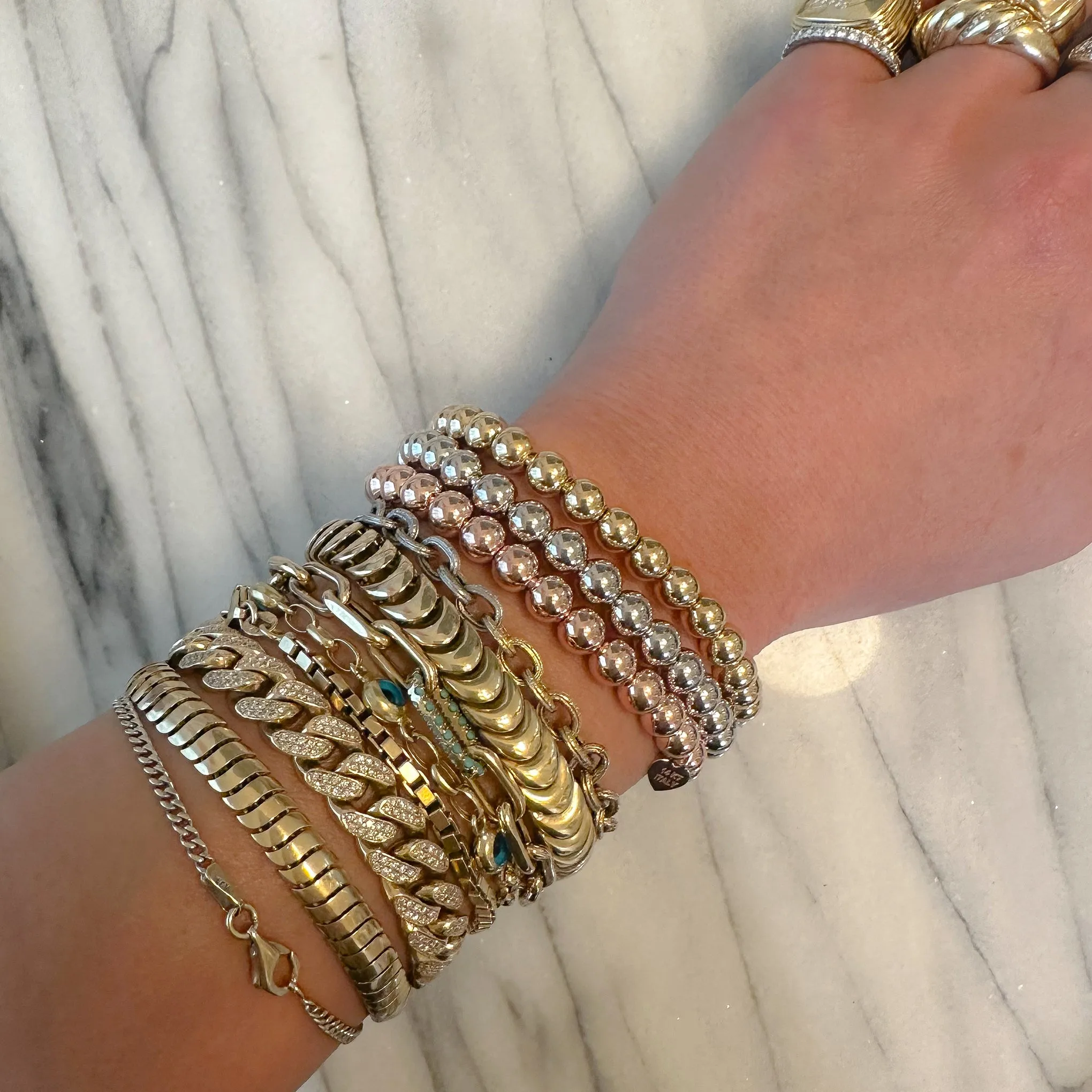 14K Gold Ball Chain Stretch Bracelet, 6mm Size Links