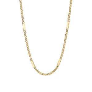 14K Gold Cuban Link Bar Chain Necklace, Small Size Link