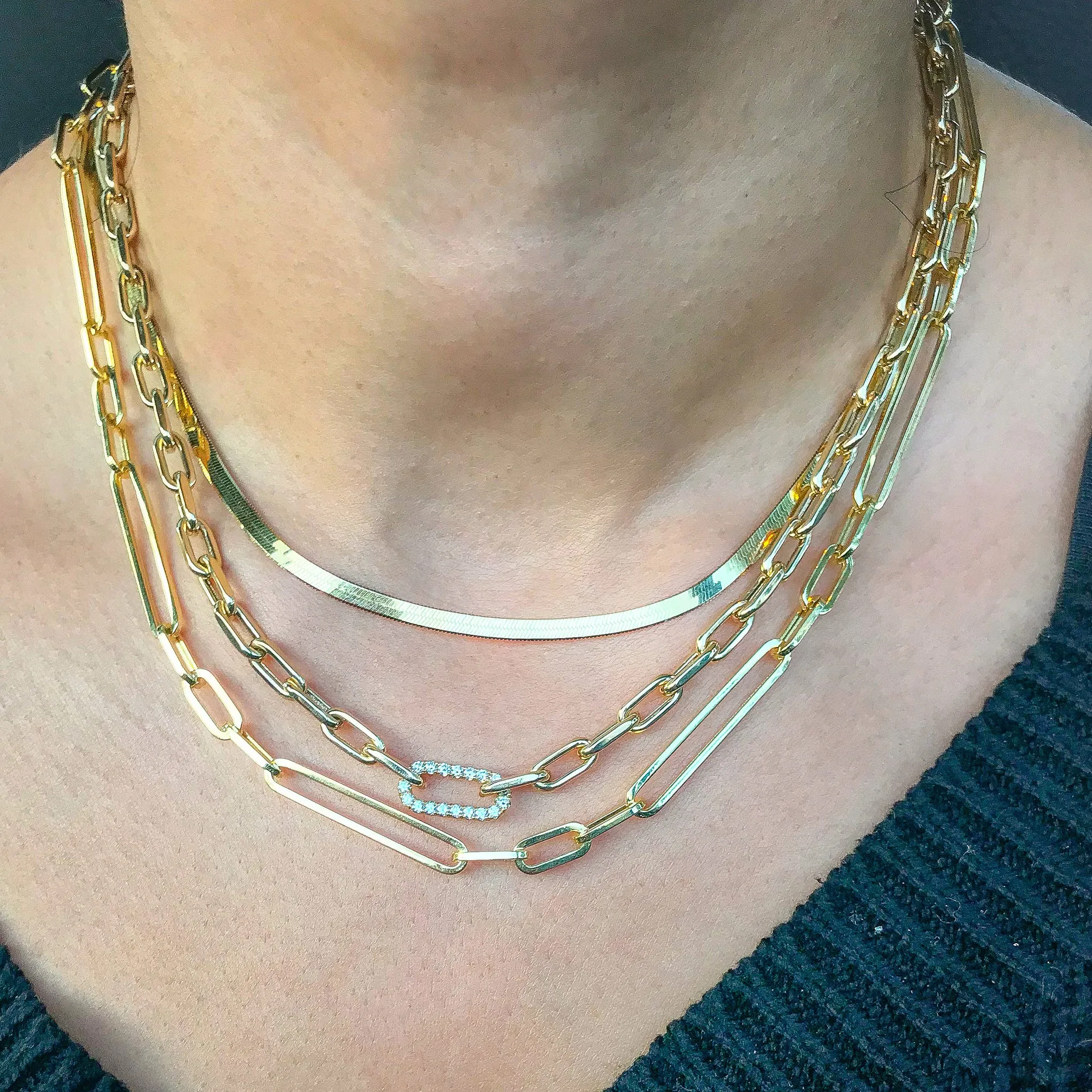 14K Gold Diamond Thick Oval Link Necklace ~ Small Size Links