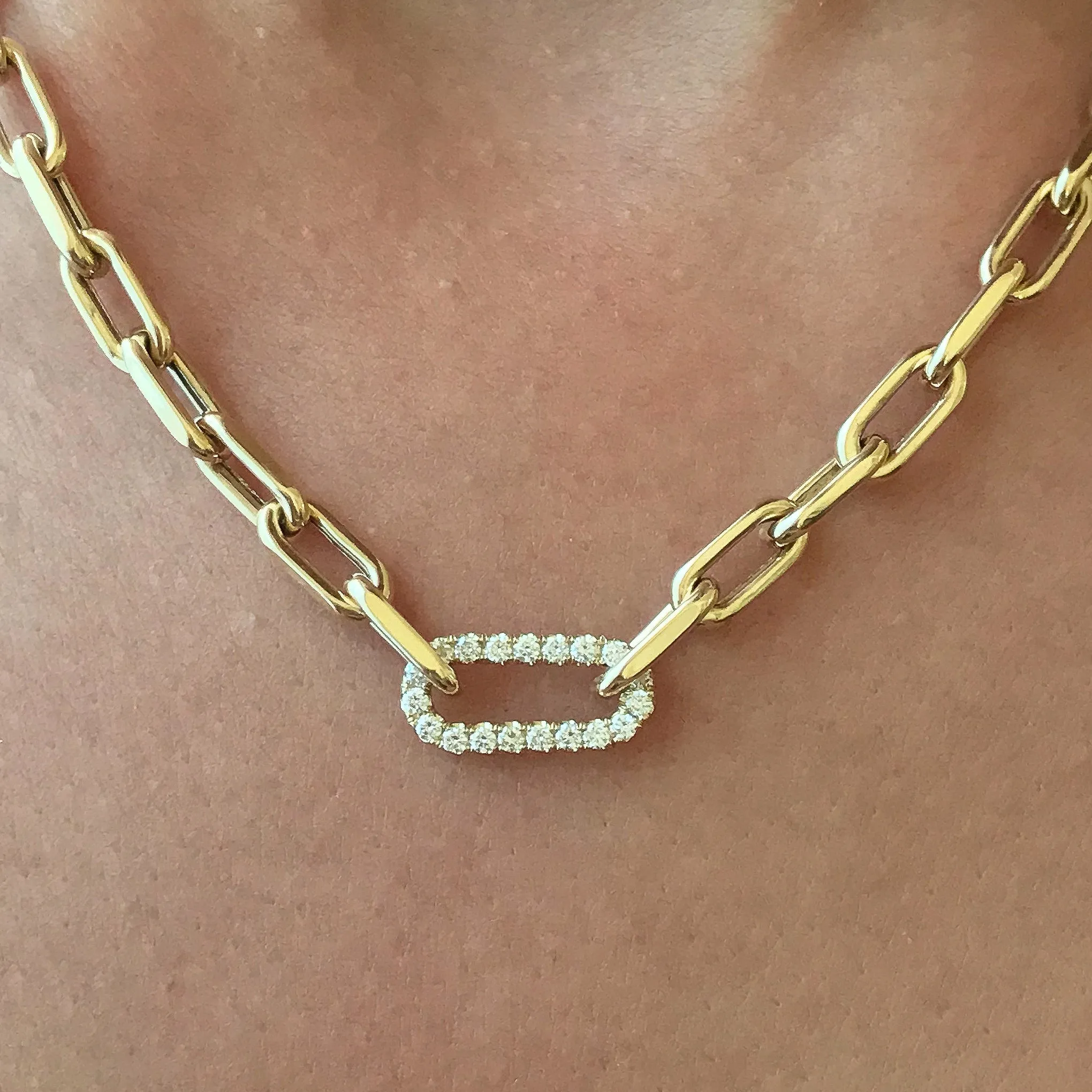 14K Gold Diamond Thick Oval Link Necklace ~ Small Size Links