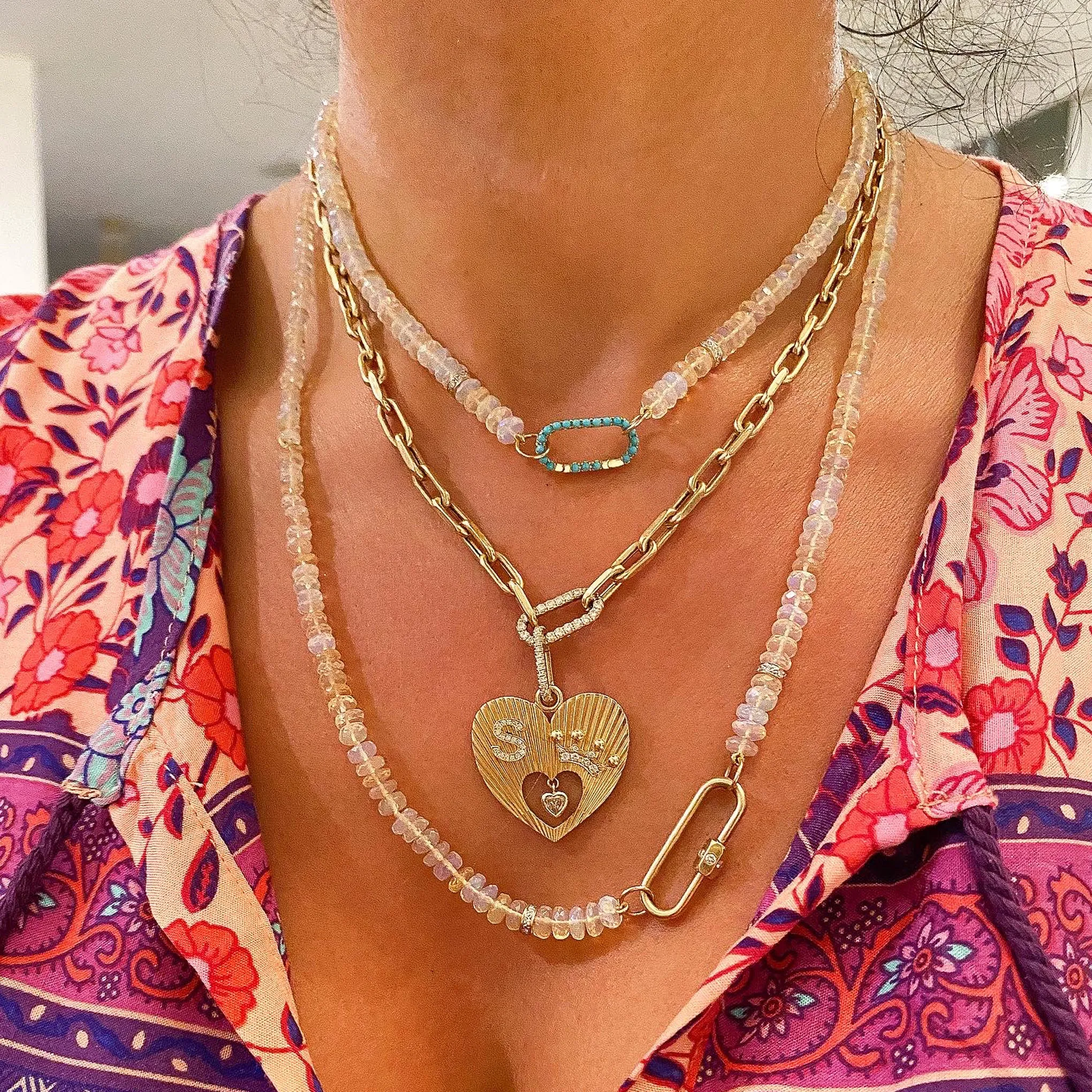 14K Gold Diamond Thick Oval Link Necklace ~ Small Size Links