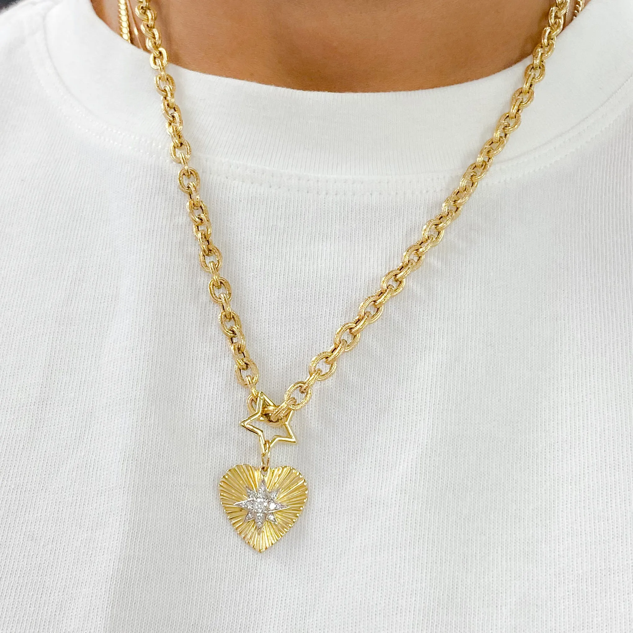 14K Gold Rustic Thick Oval Link Necklace, Small Size Links