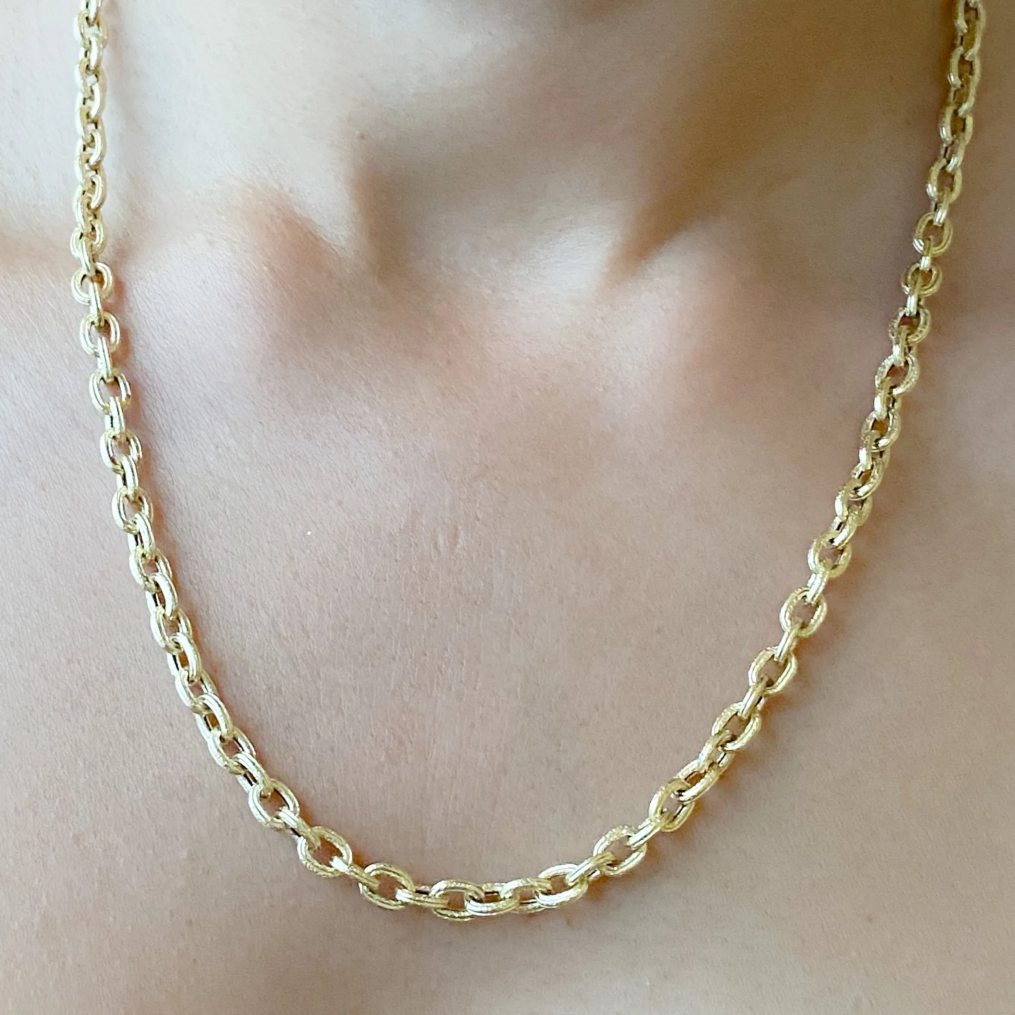 14K Gold Rustic Thick Oval Link Necklace, Small Size Links