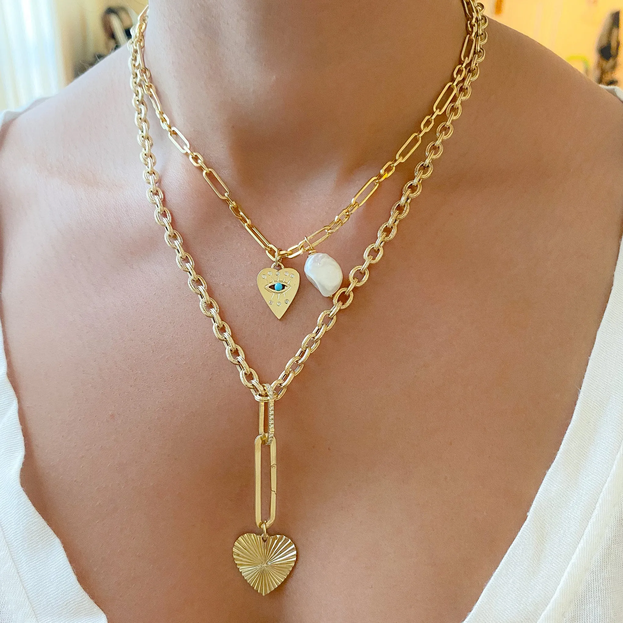 14K Gold Rustic Thick Oval Link Necklace, Small Size Links
