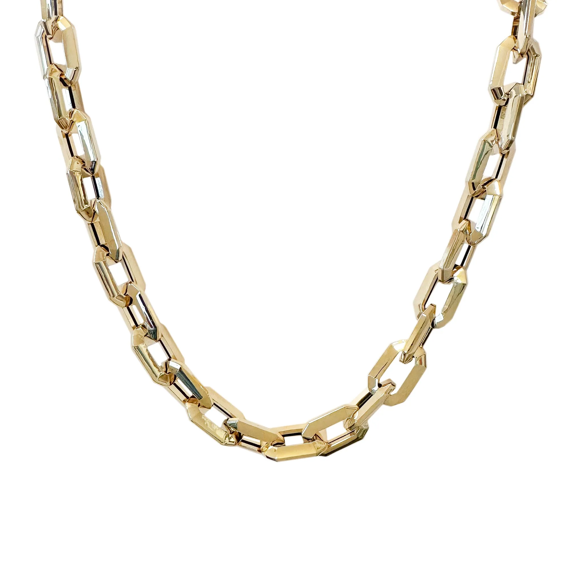 14K Gold Thick Faceted Octagonal Link Necklace