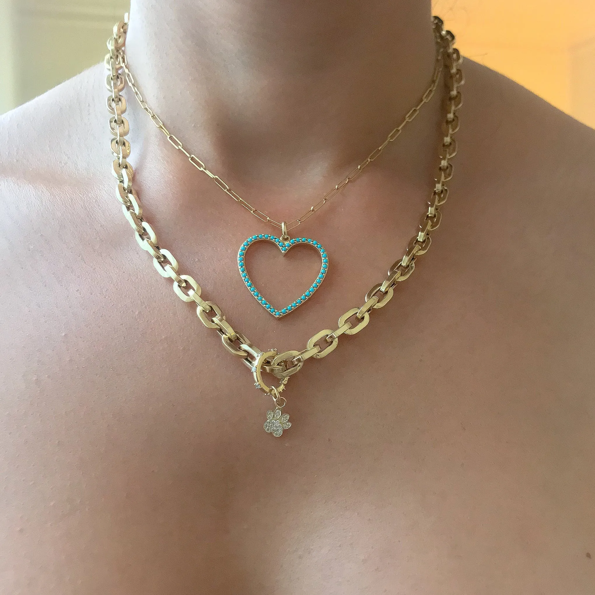 14K Gold Thick Flat Oval Link Necklace, Small Size Links