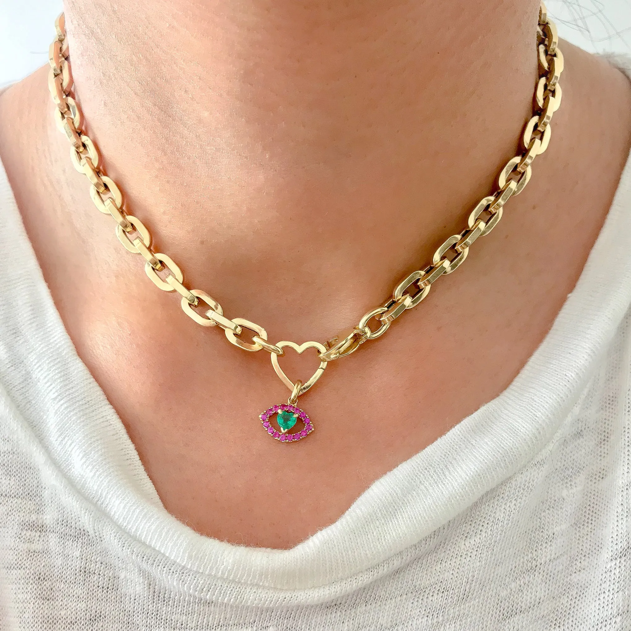 14K Gold Thick Flat Oval Link Necklace, Small Size Links