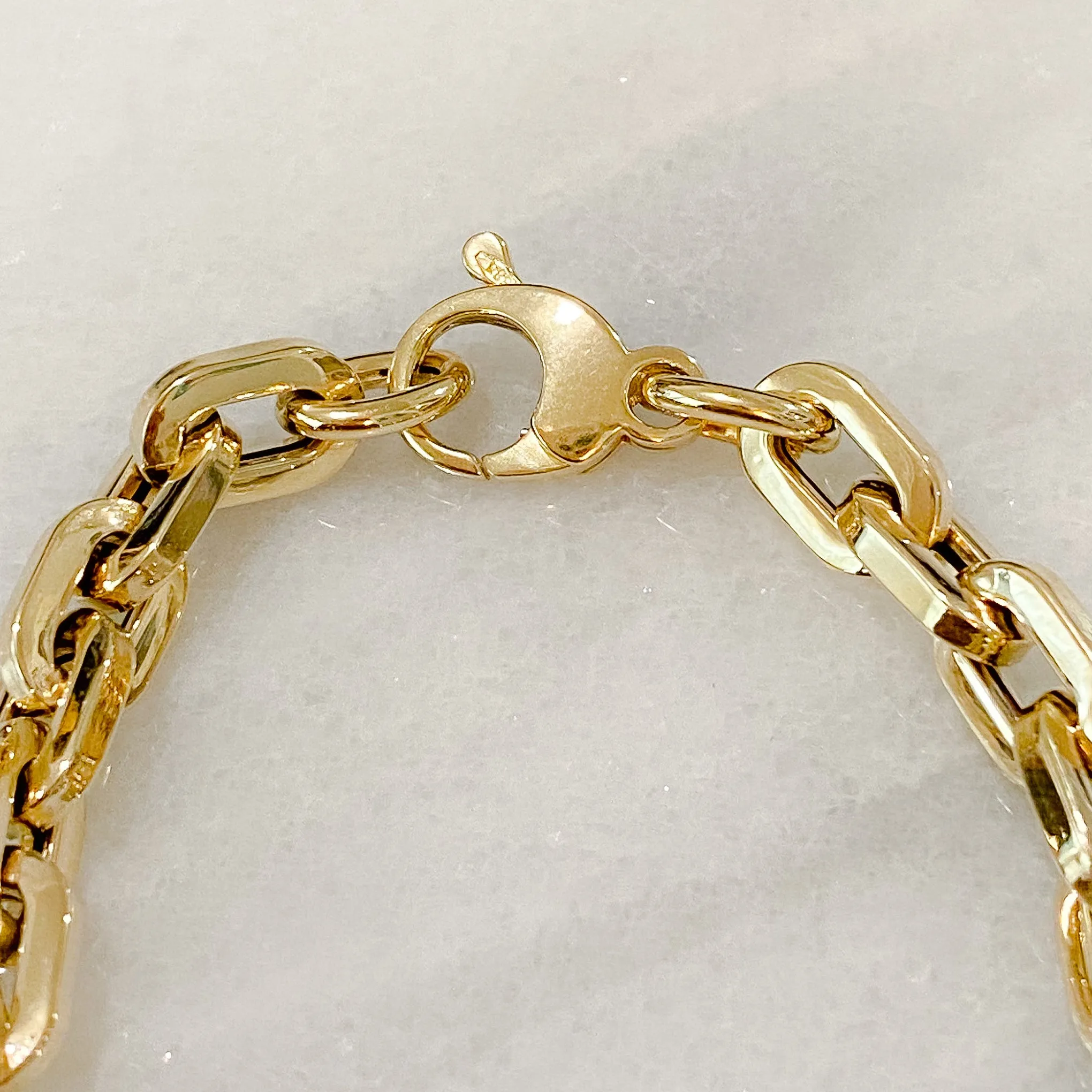 14K Gold Thick Flat Oval Link Necklace, Small Size Links