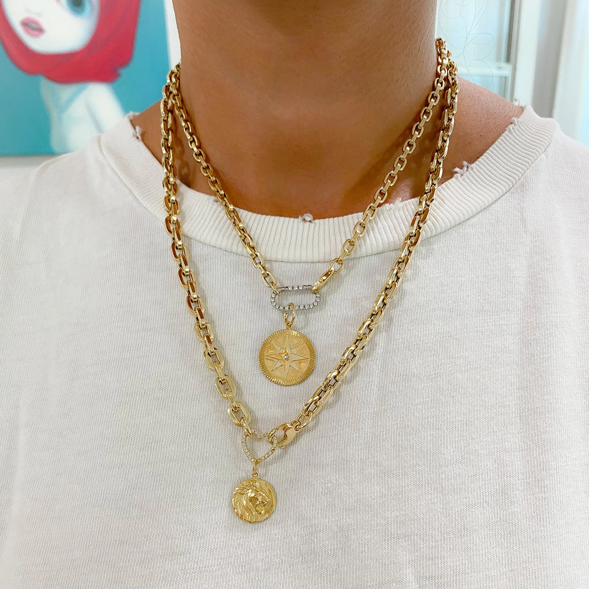 14K Gold Thick Flat Oval Link Necklace, Small Size Links