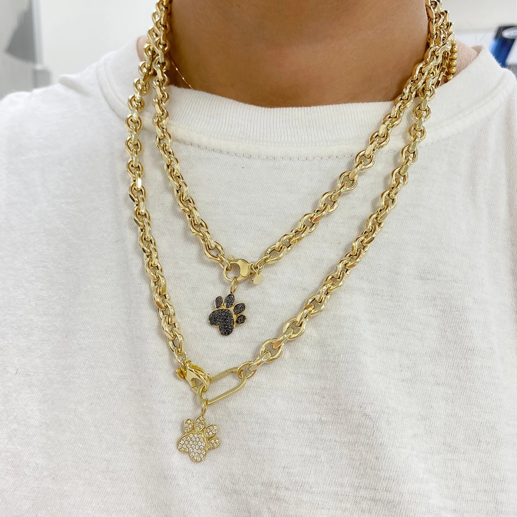14K Gold Thick Marquise Diamond Cut Link Necklace