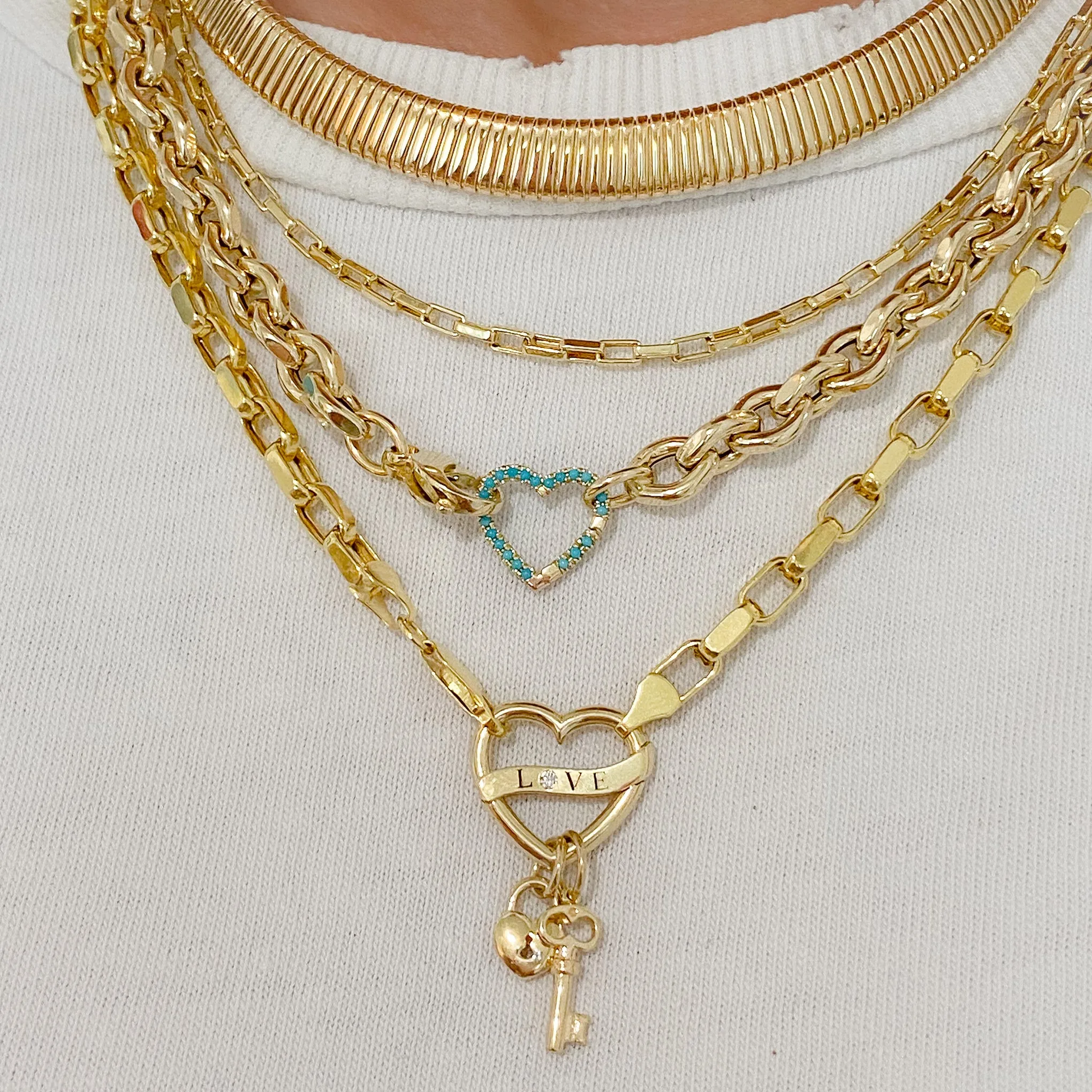14K Gold Thick Marquise Diamond Cut Link Necklace
