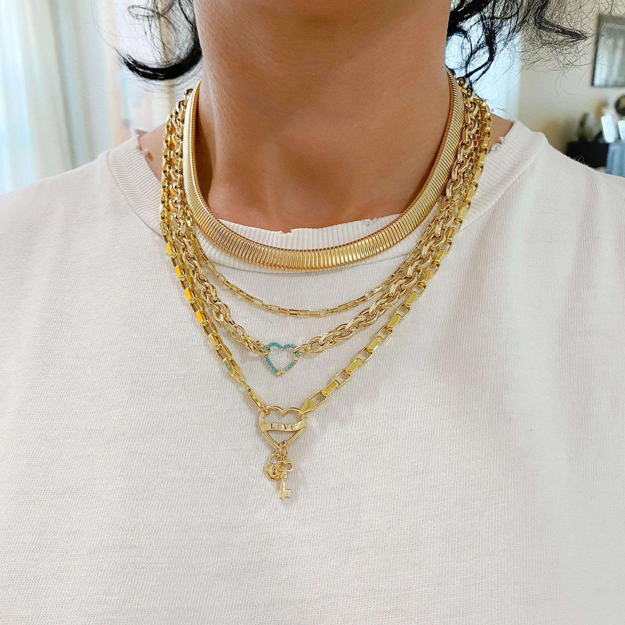 14K Gold Thick Marquise Diamond Cut Link Necklace