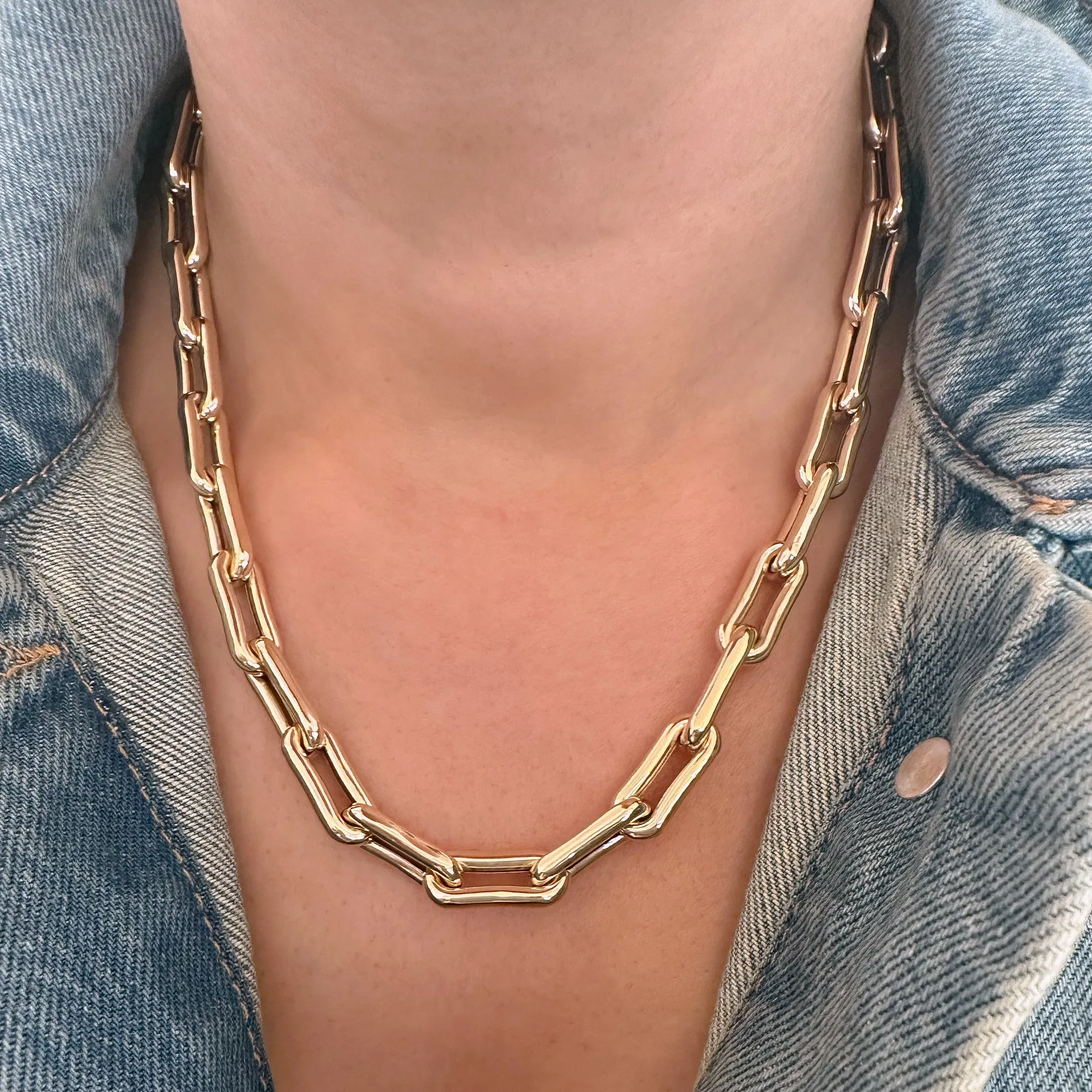 14K Gold Thick Oval Bone Link Chain Necklace