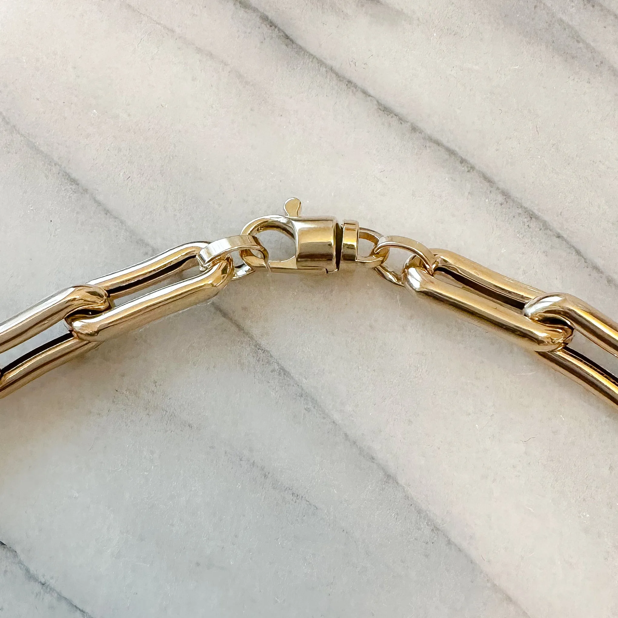 14K Gold Thick Oval Bone Link Chain Necklace