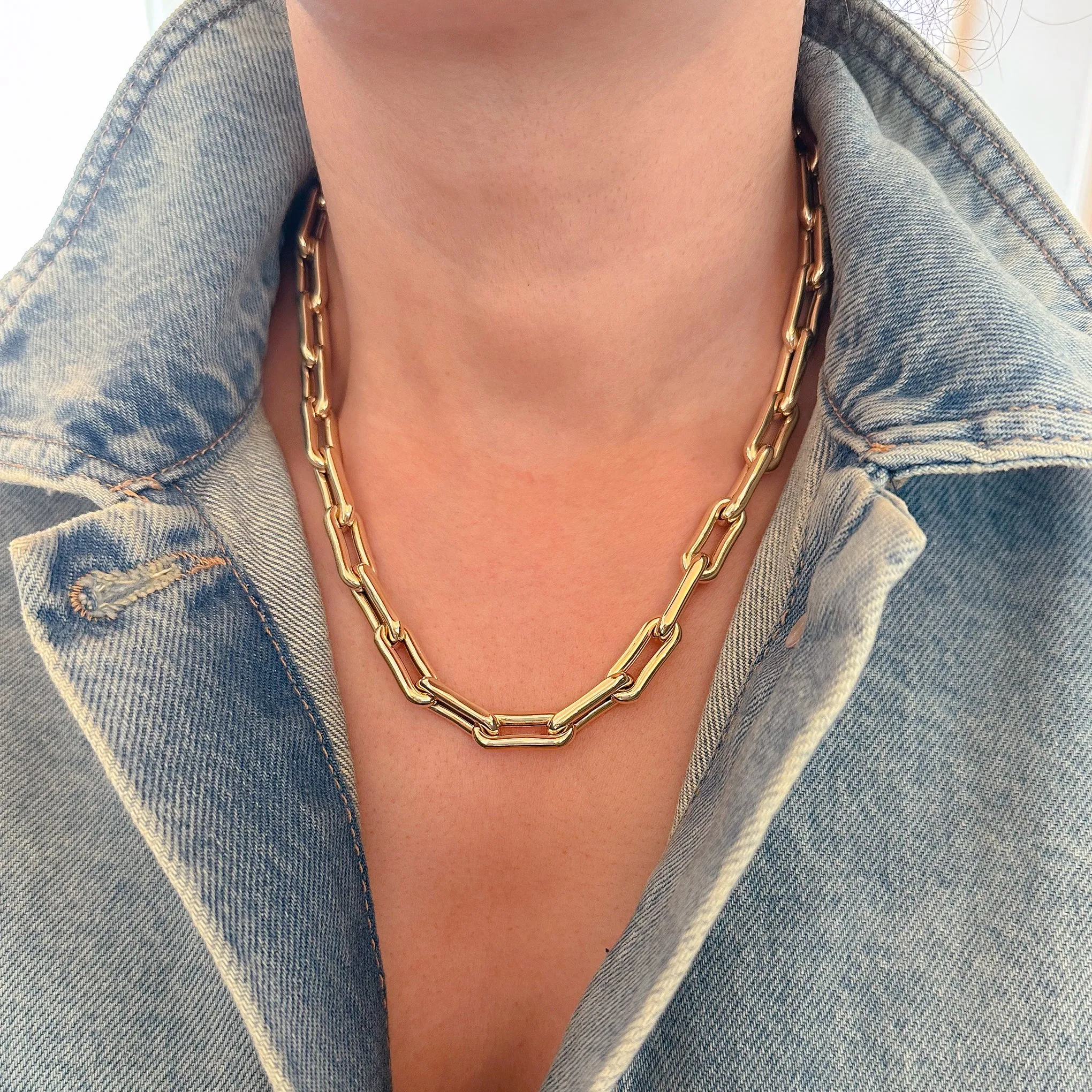 14K Gold Thick Oval Bone Link Chain Necklace