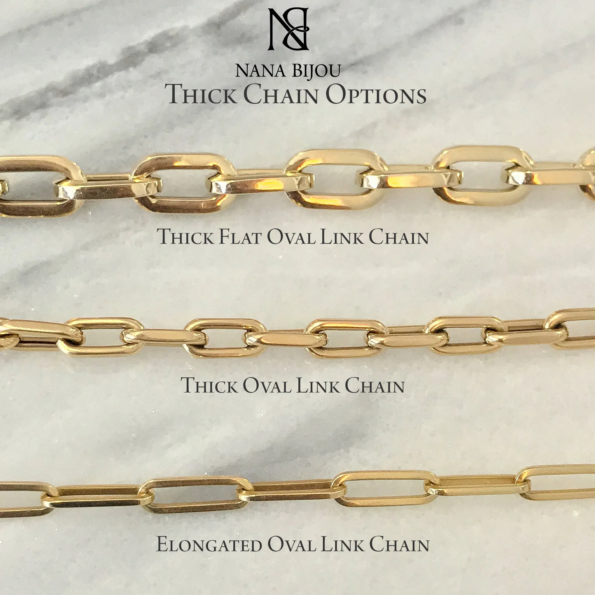 14K Gold Thick Oval Link Necklace, Small Size Links