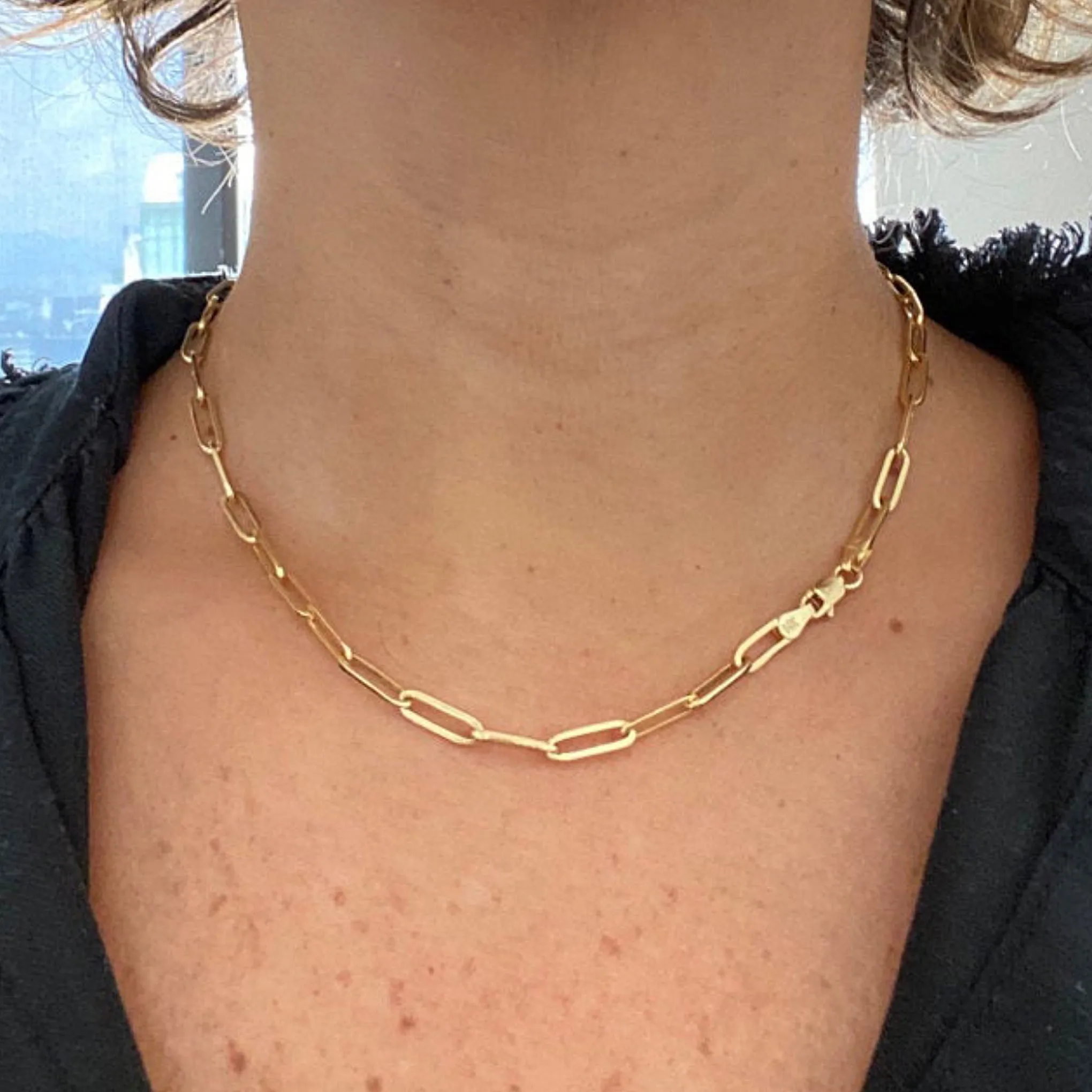 14K Gold Thin Elongated Oval Link Chain Necklace, Large Size Link