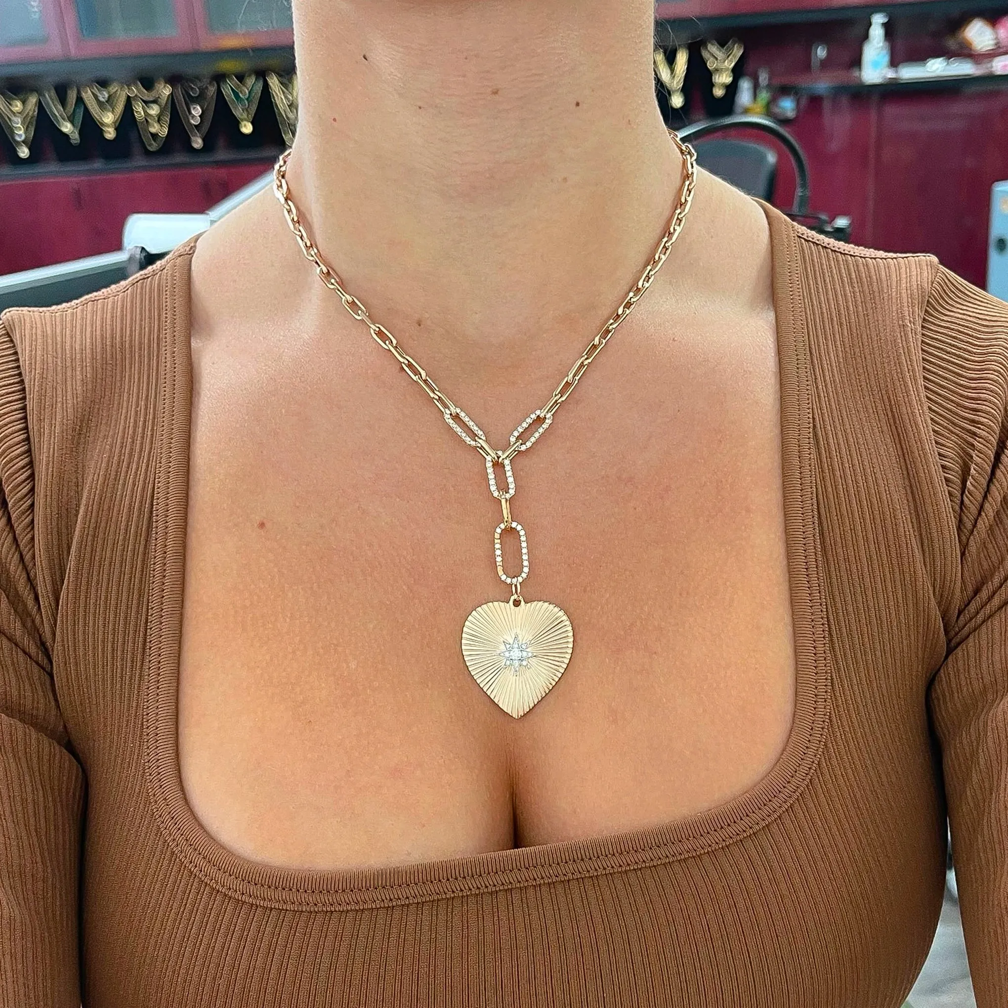 14K Gold Triple Diamond Thick Oval Link Necklace ~ Small Size Links