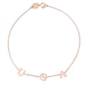 14K Gold Triple Initial Monogram Charm Pendant Bracelet