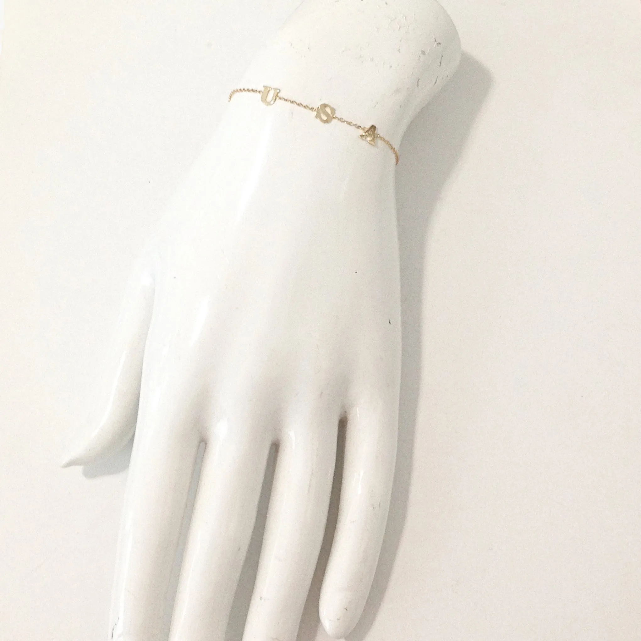 14K Gold Triple Initial Monogram Charm Pendant Bracelet