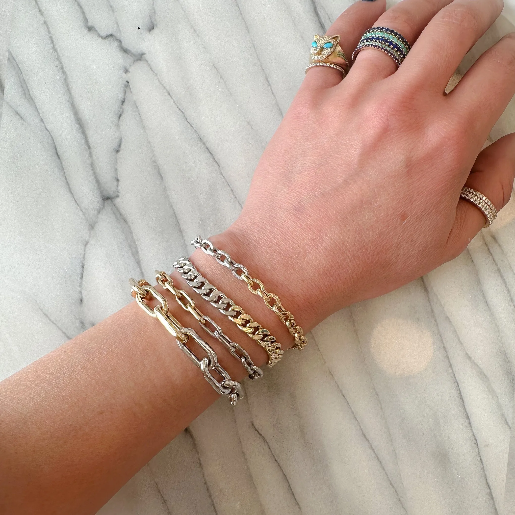14K Gold Two-Tone Thick Oval Link Bracelet ~ Small Links