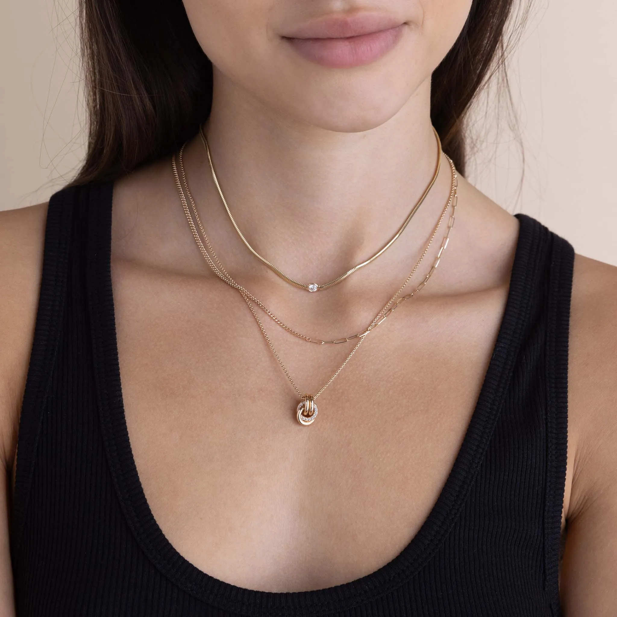14k Large Floating Diamond Small Snake Chain Necklace