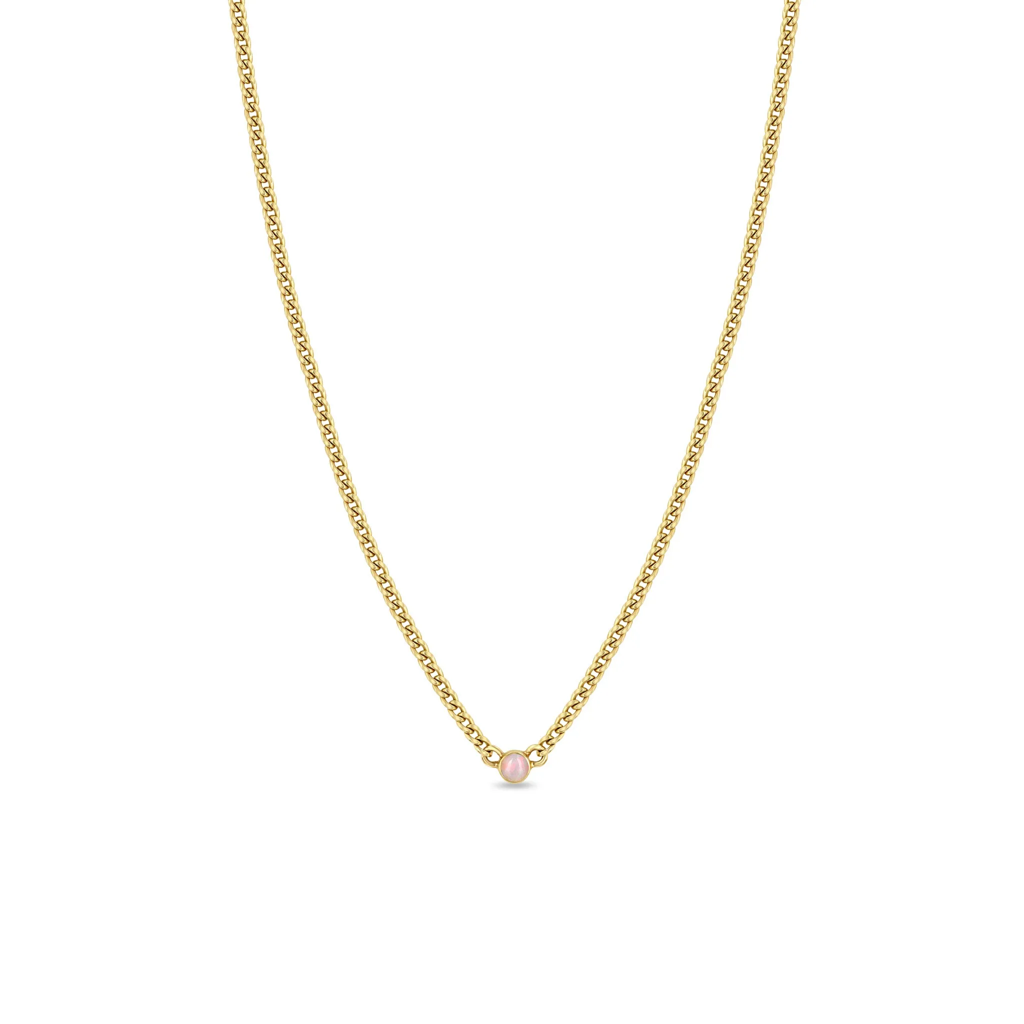 14k Opal Bezel XS Curb Chain Necklace