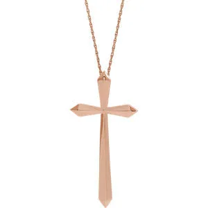 14K Rose 38x18.5 mm Elongated Cross 20" Necklace
