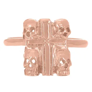 14k Rose Gold Fours Skulls Cross Ring