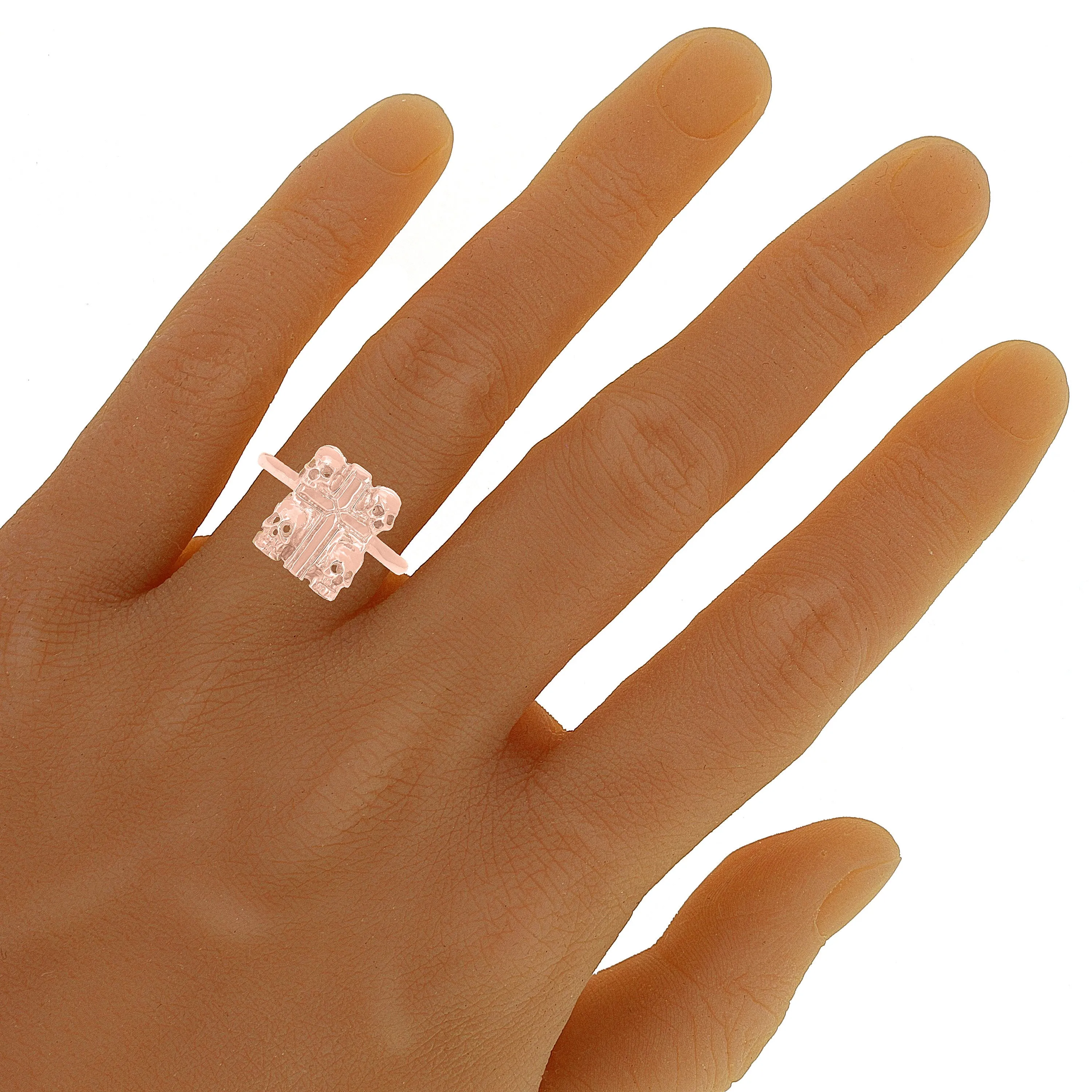 14k Rose Gold Fours Skulls Cross Ring