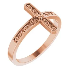 14K Rose Sideways Cross Ring