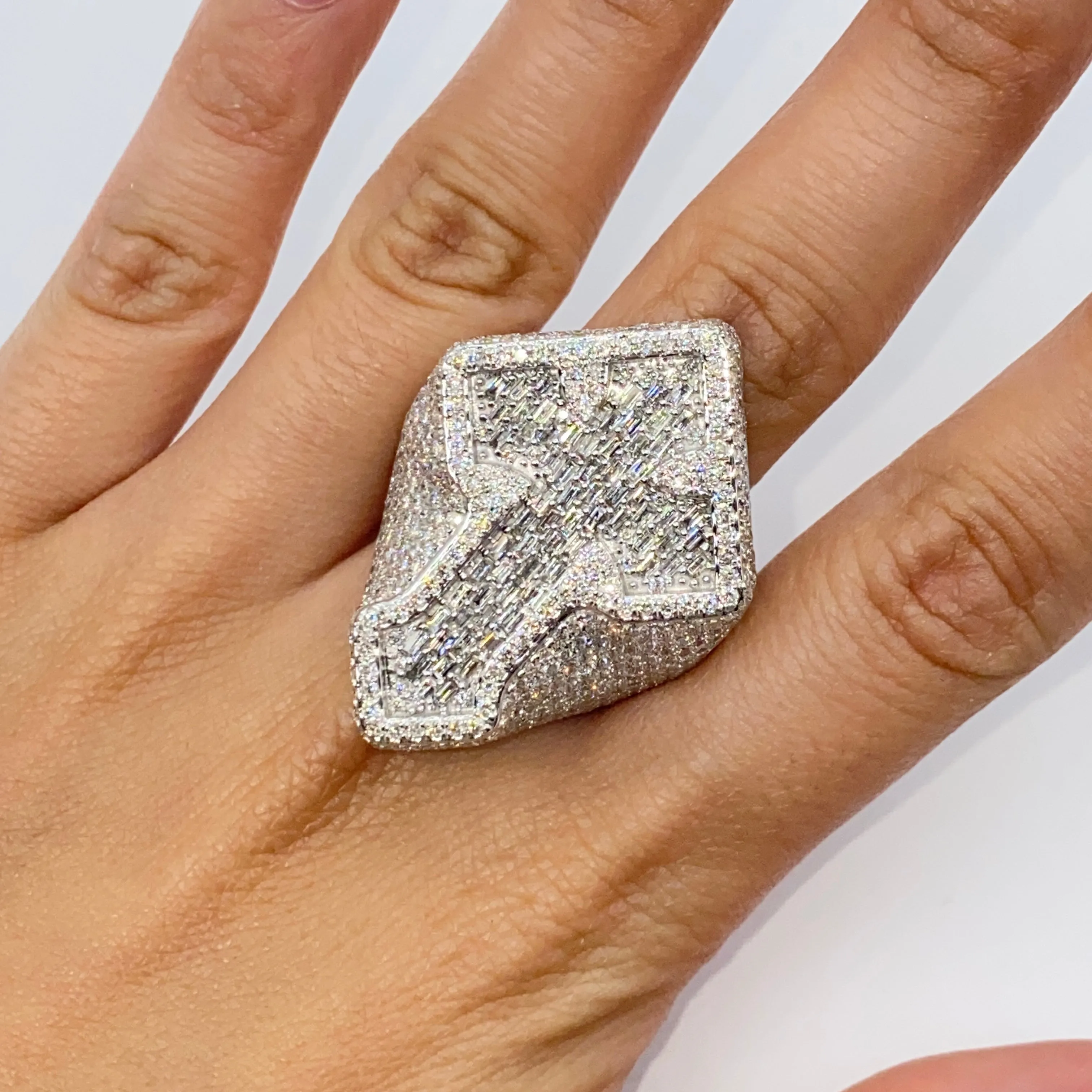 14K Royal Cross Chrome Diamond Baguette Ring