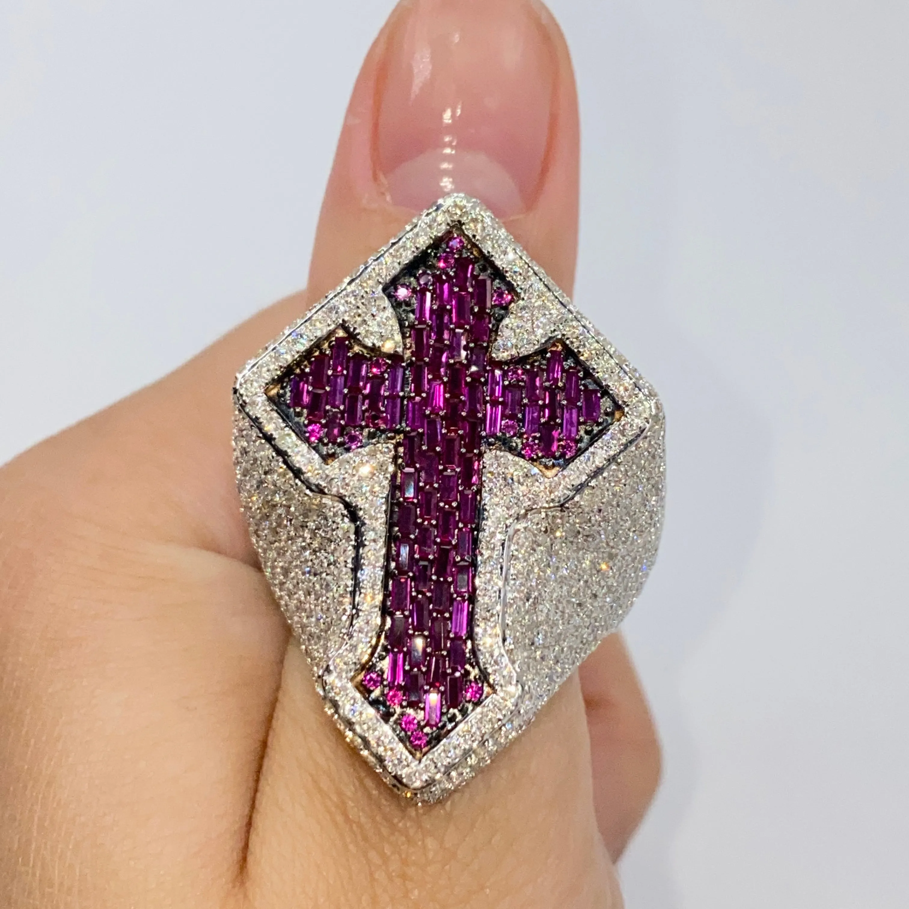 14K Royal Cross Chrome Diamond Baguette Ring