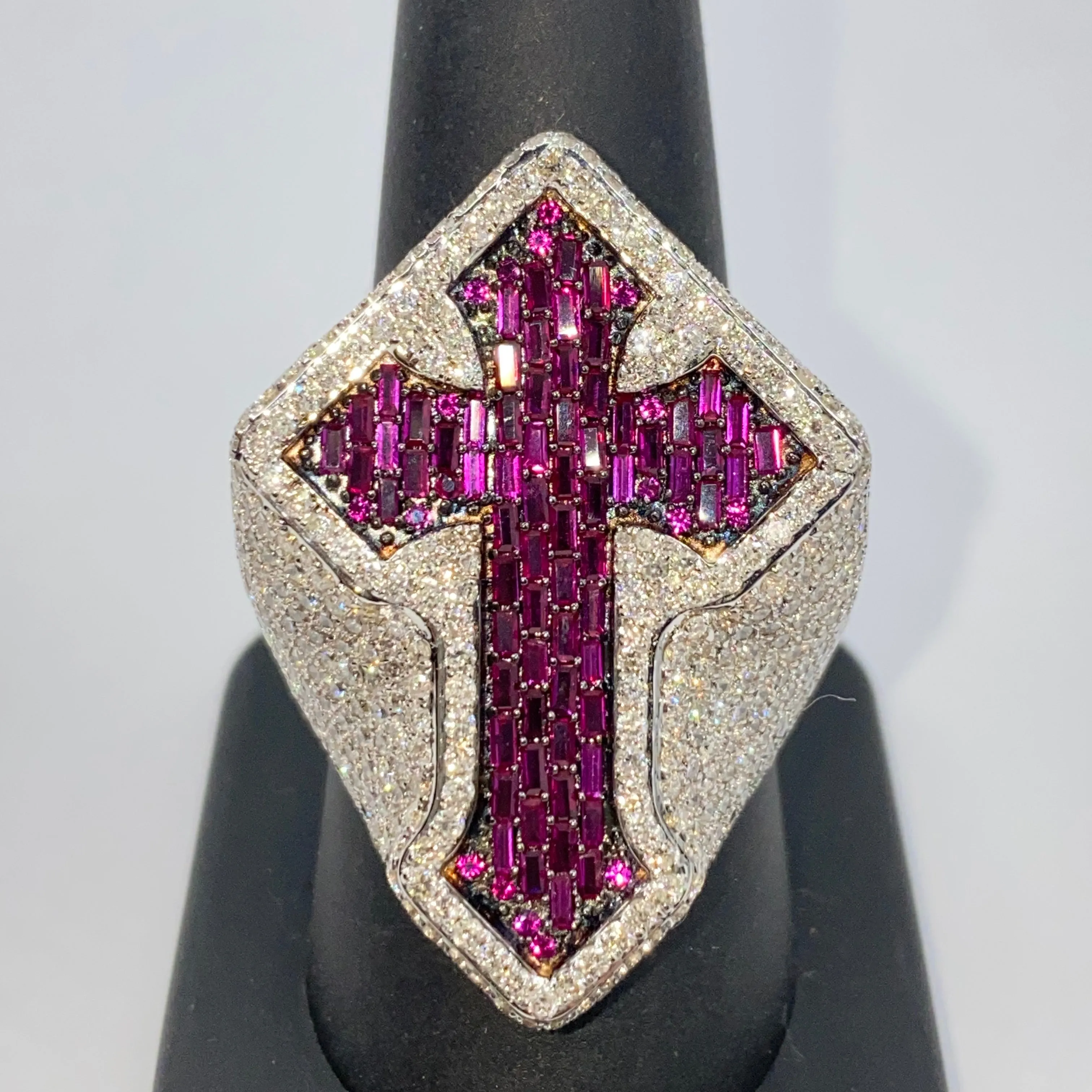 14K Royal Cross Chrome Diamond Baguette Ring