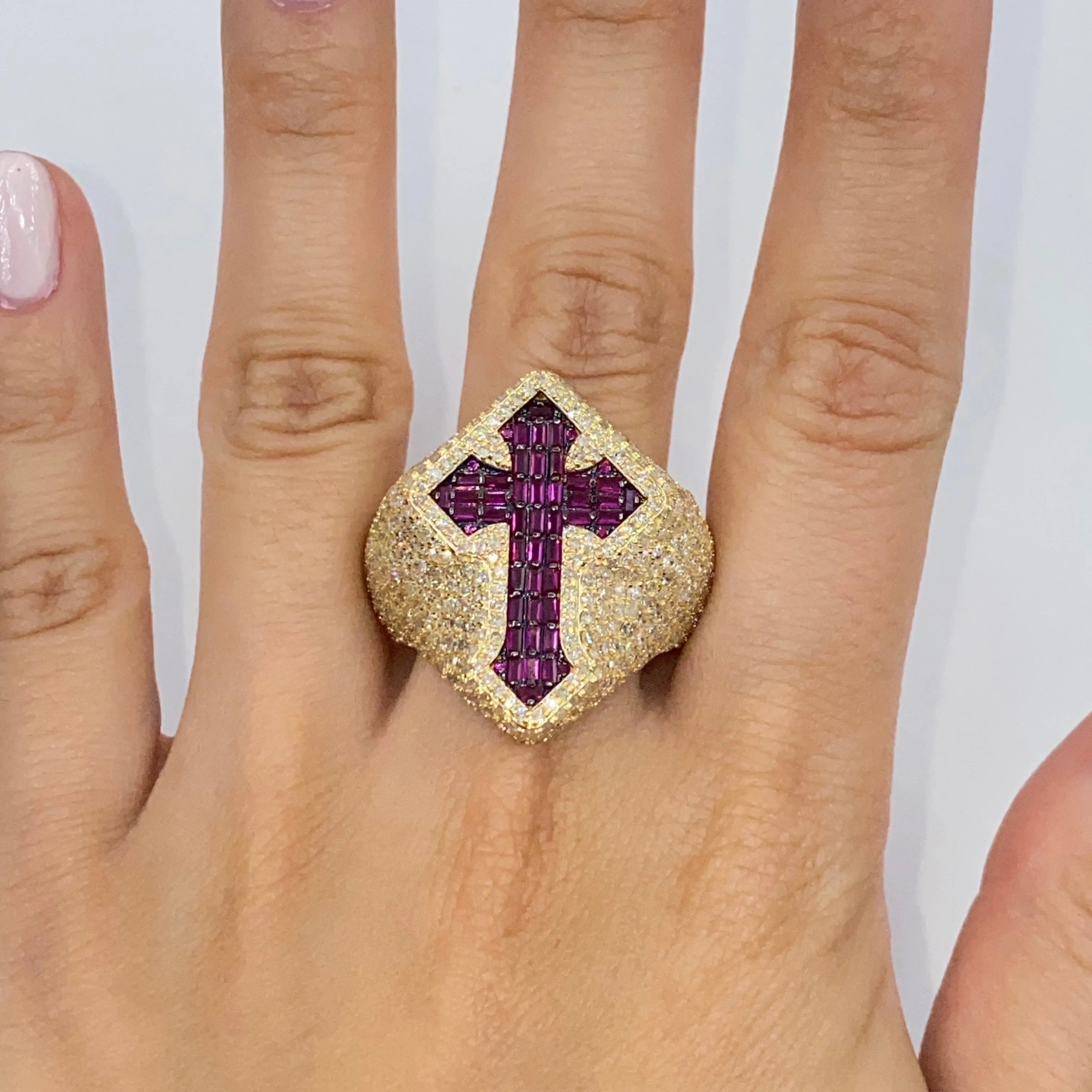 14K Royal Cross Chrome Diamond Baguette Ring