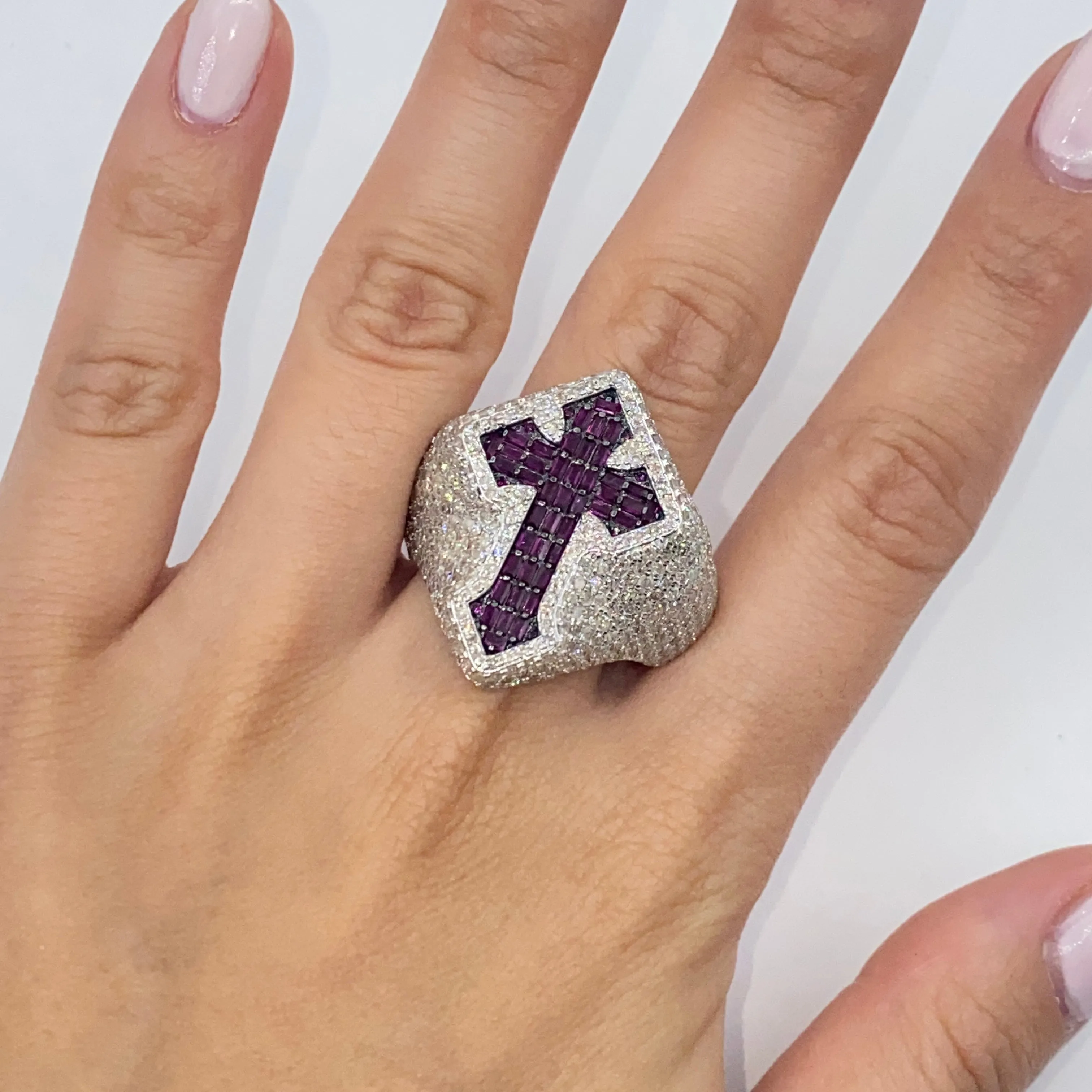 14K Royal Cross Chrome Diamond Baguette Ring