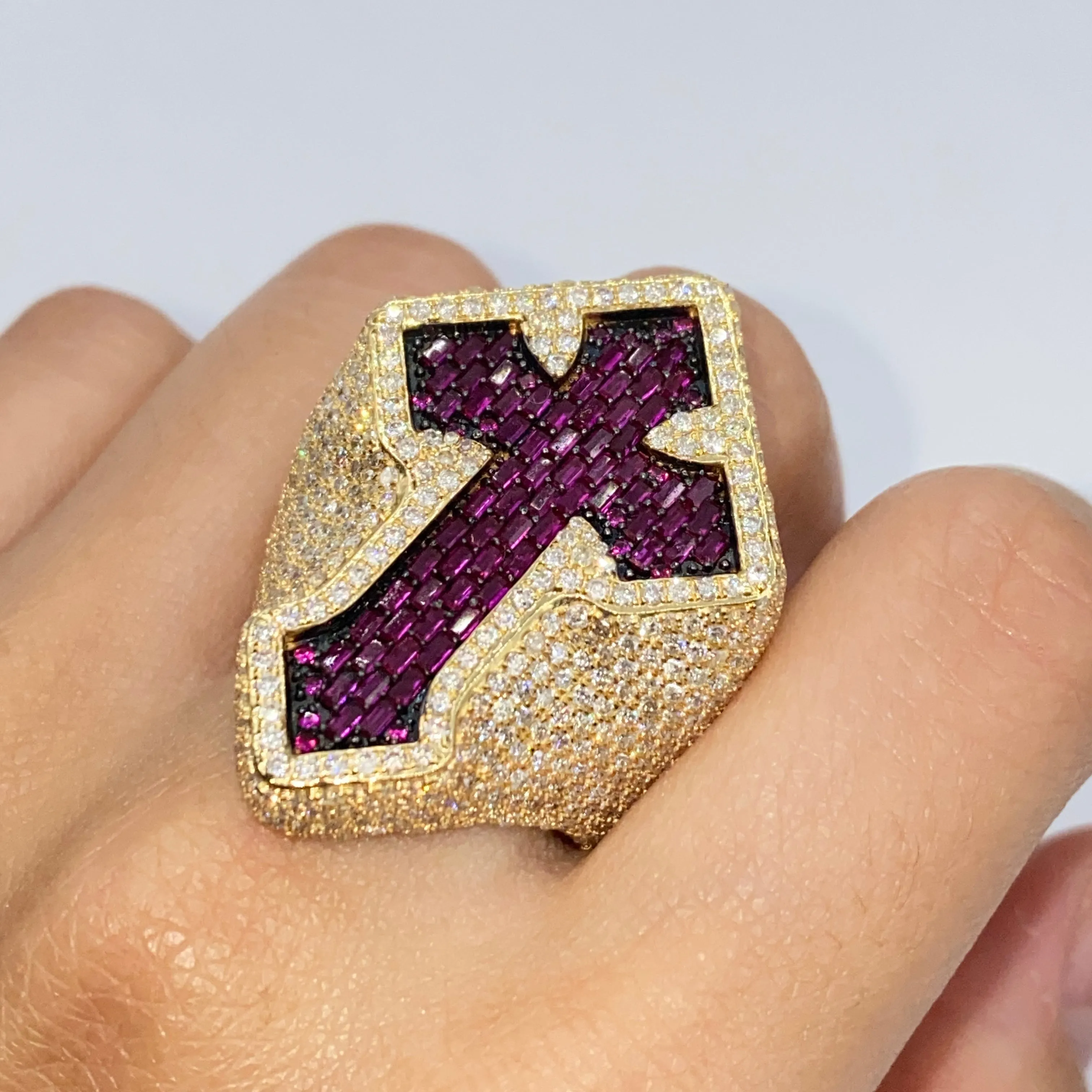 14K Royal Cross Chrome Diamond Baguette Ring