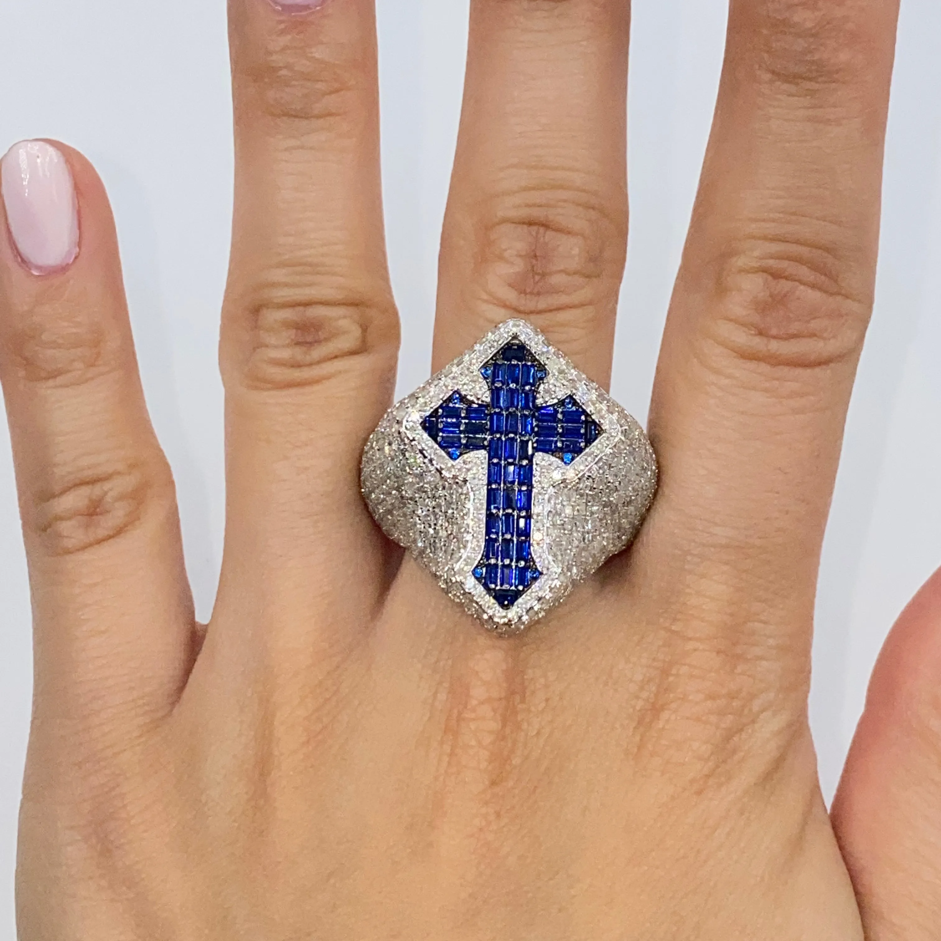 14K Royal Cross Chrome Diamond Baguette Ring