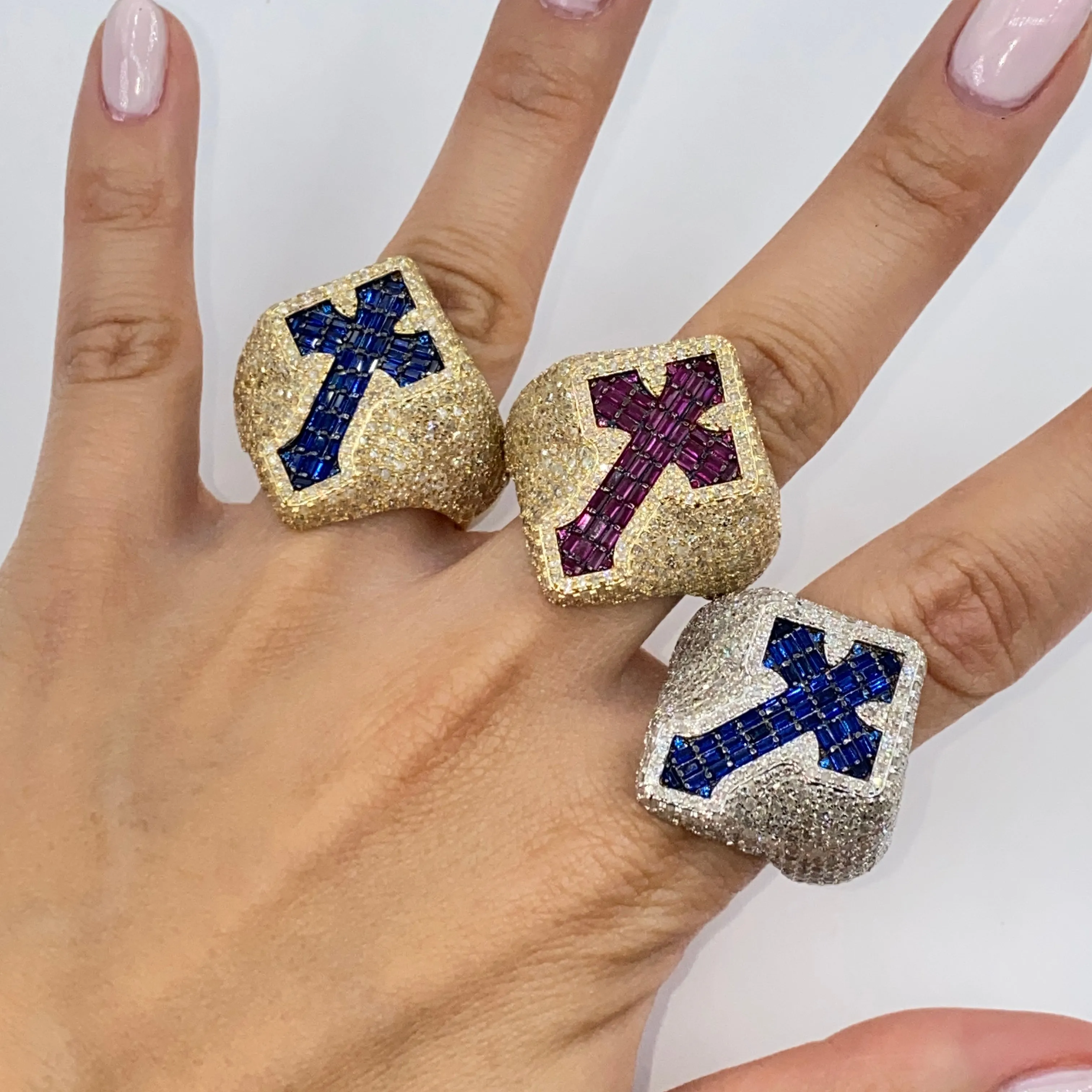14K Royal Cross Chrome Diamond Baguette Ring
