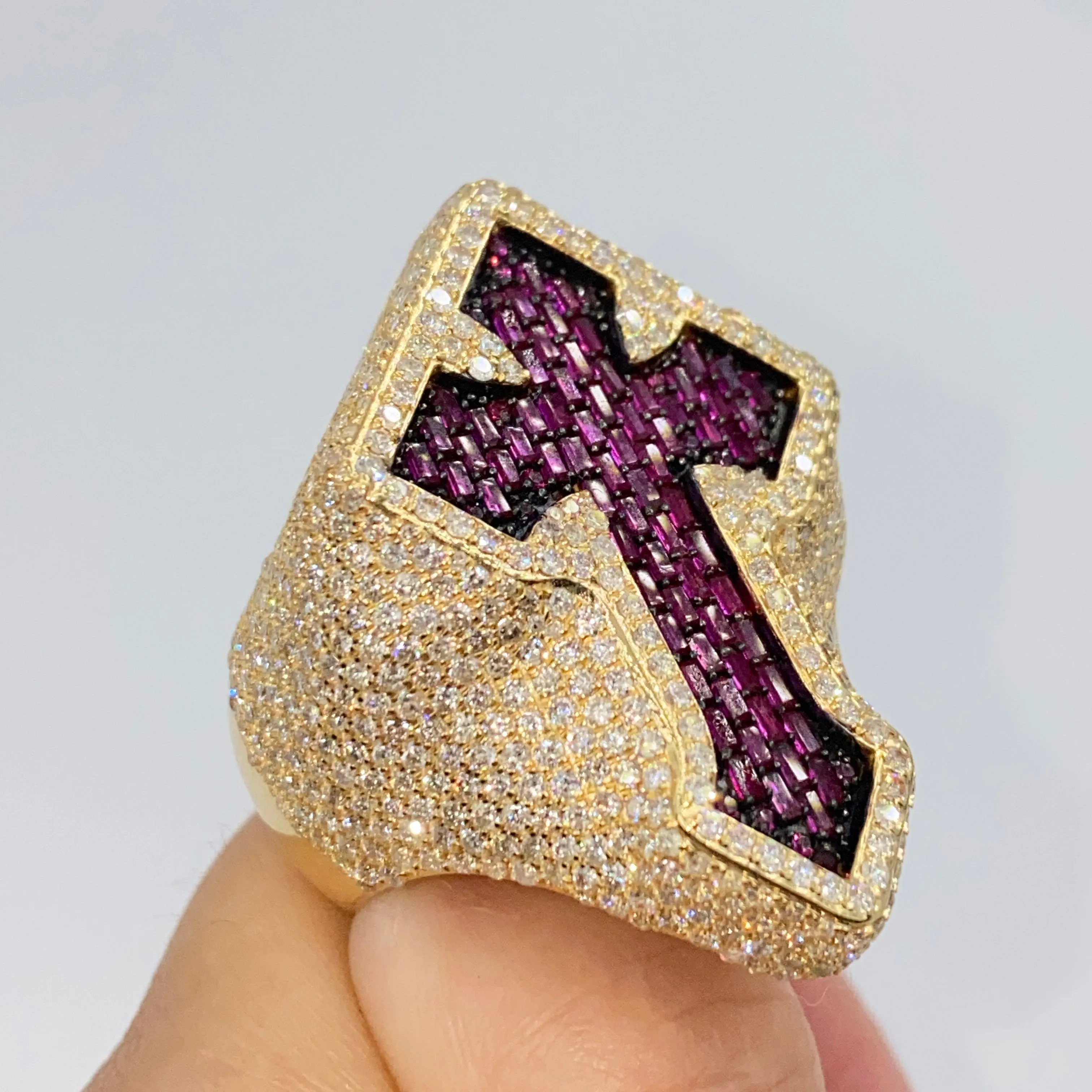 14K Royal Cross Chrome Diamond Baguette Ring