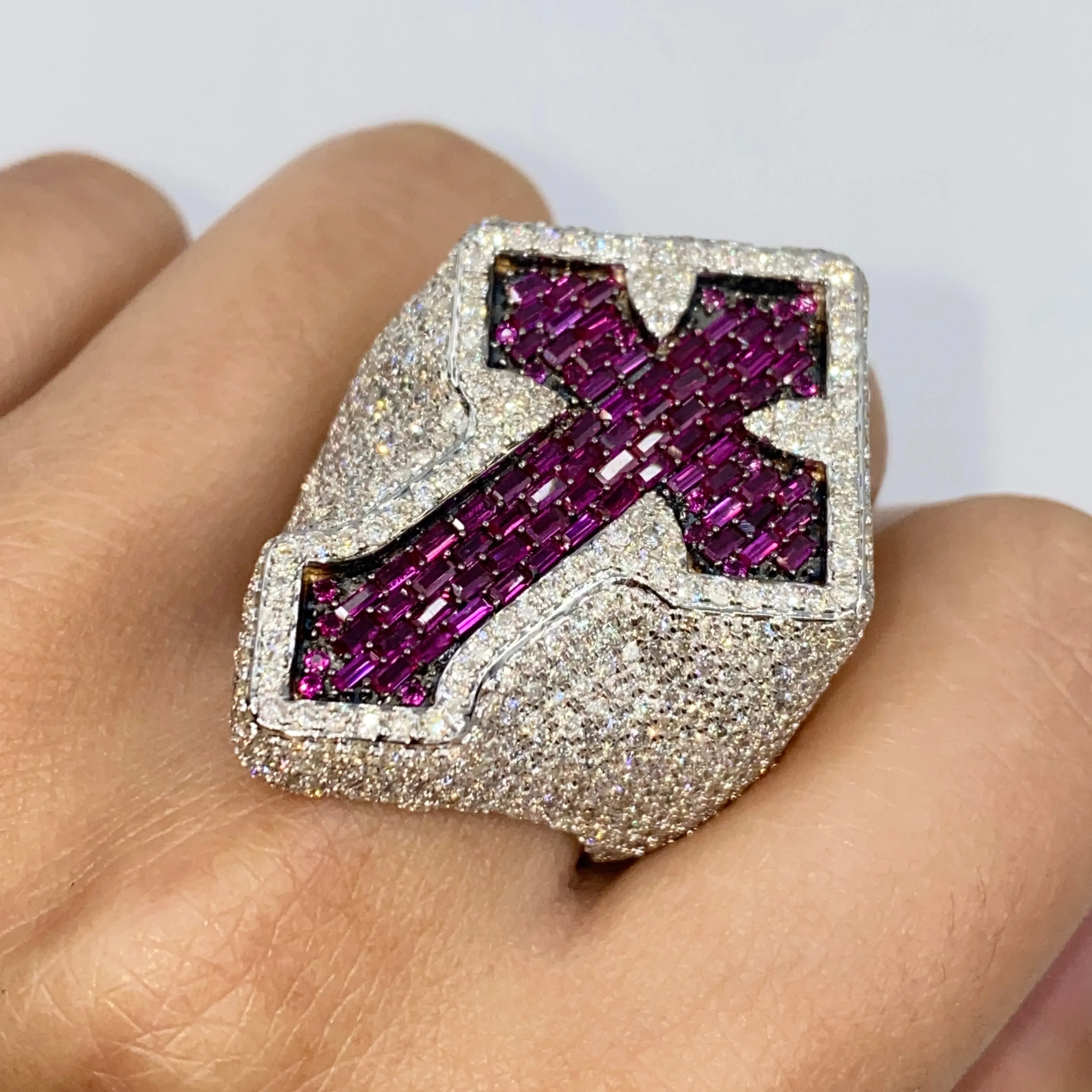 14K Royal Cross Chrome Diamond Baguette Ring