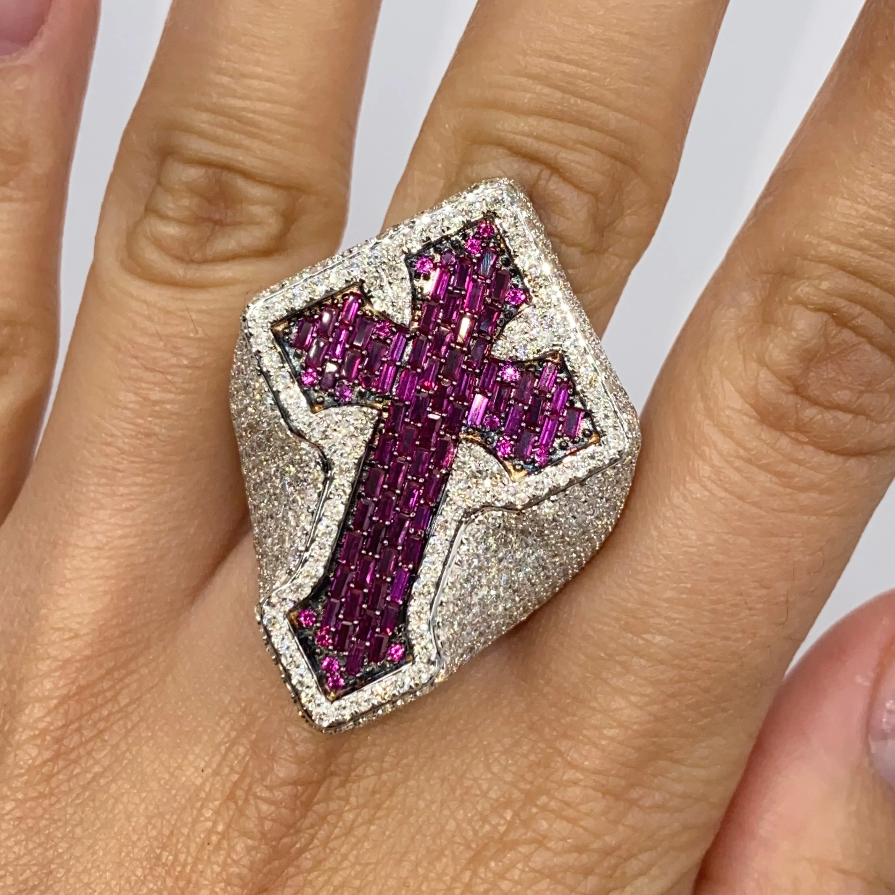 14K Royal Cross Chrome Diamond Baguette Ring