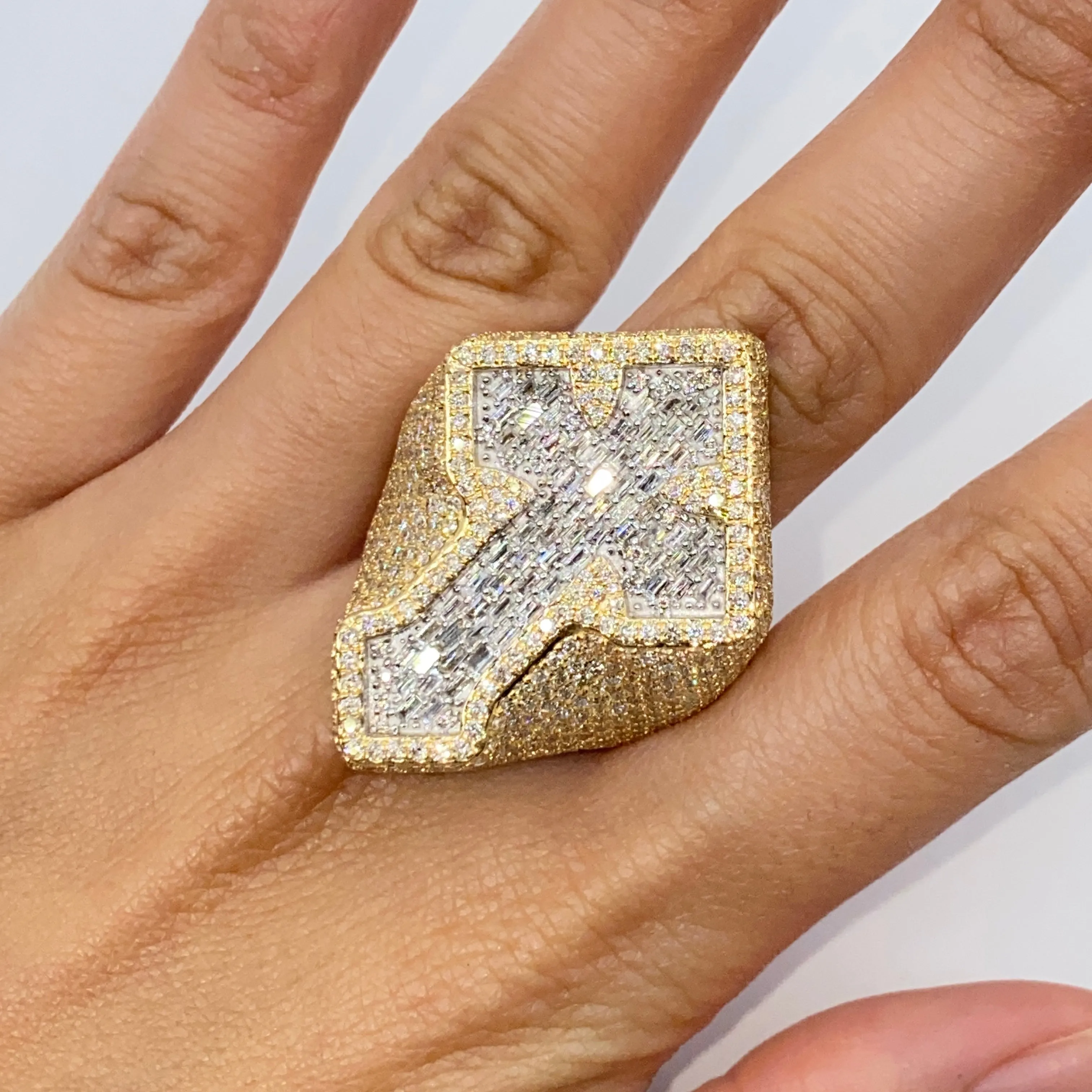 14K Royal Cross Chrome Diamond Baguette Ring