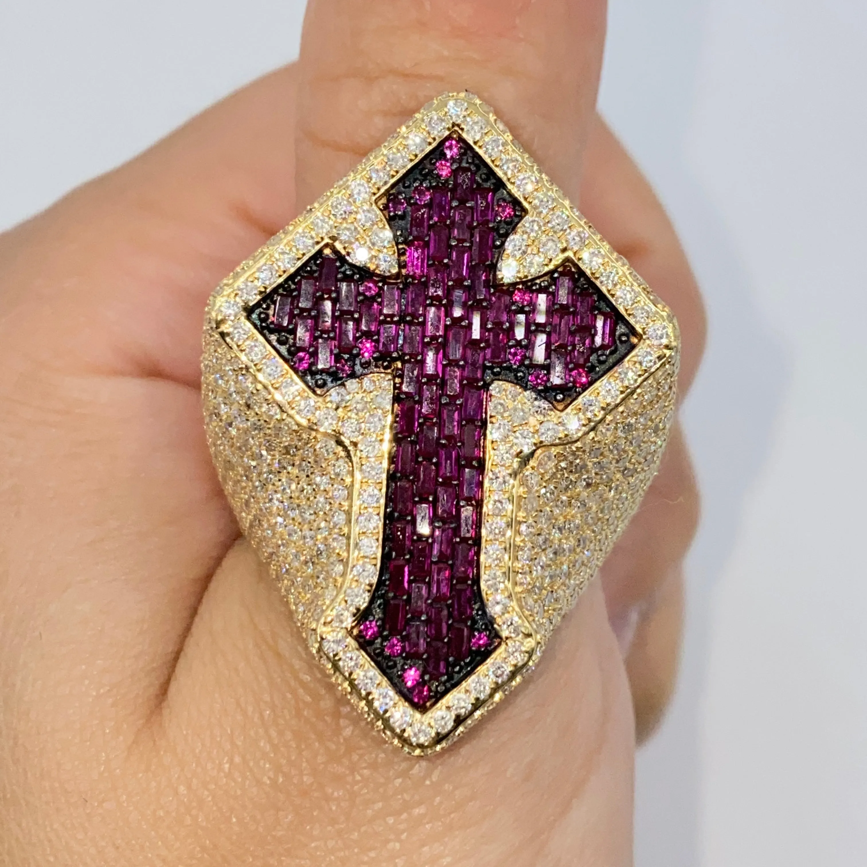 14K Royal Cross Chrome Diamond Baguette Ring
