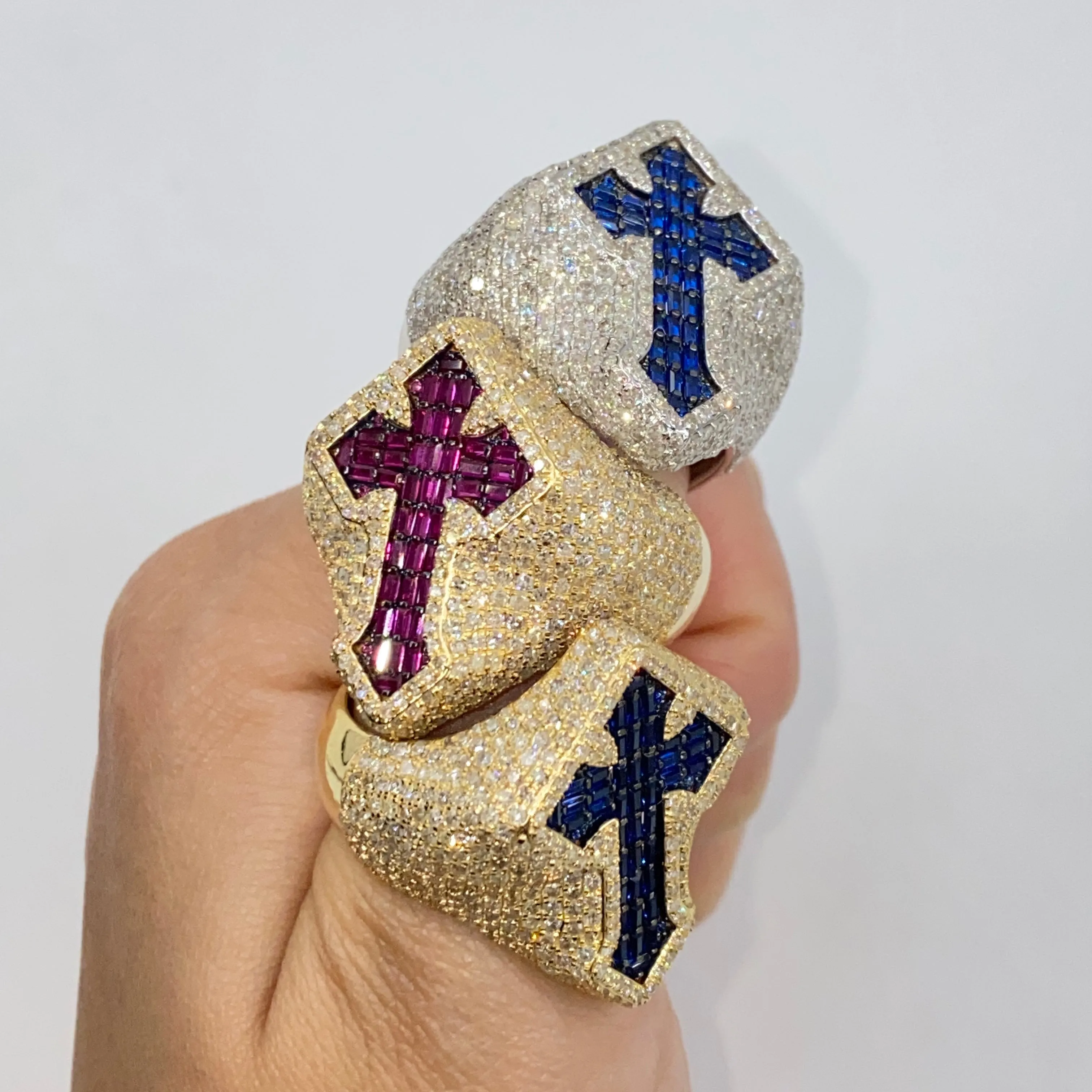 14K Royal Cross Chrome Diamond Baguette Ring