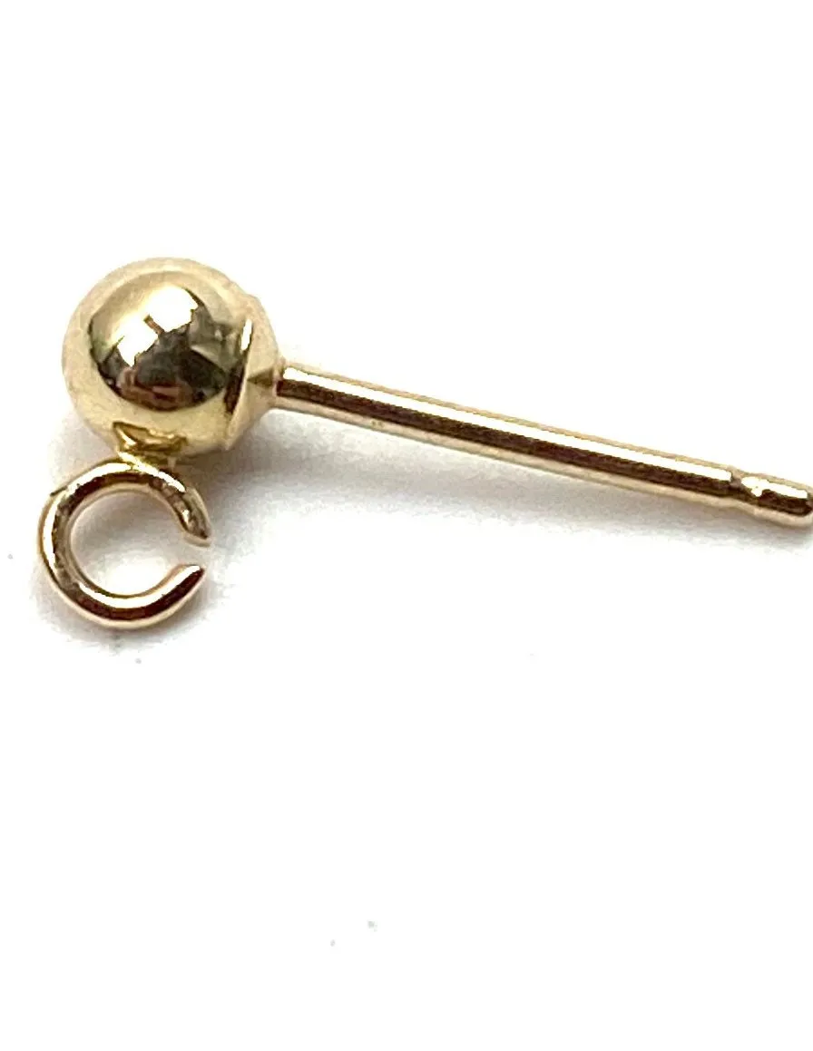 14K solid yellow gold ball earring w open ring, SKU# 064BER93500075