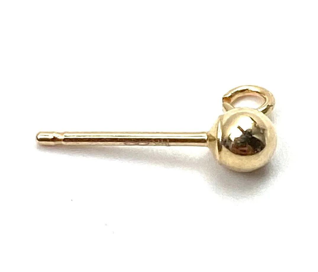 14K solid yellow gold ball earring w open ring, SKU# 064BER93500075