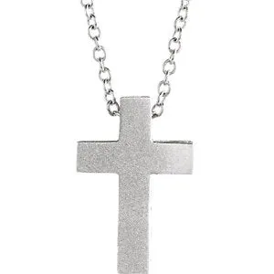 14K White 13.5x9 mm Scroll Cross 16-18" Necklace